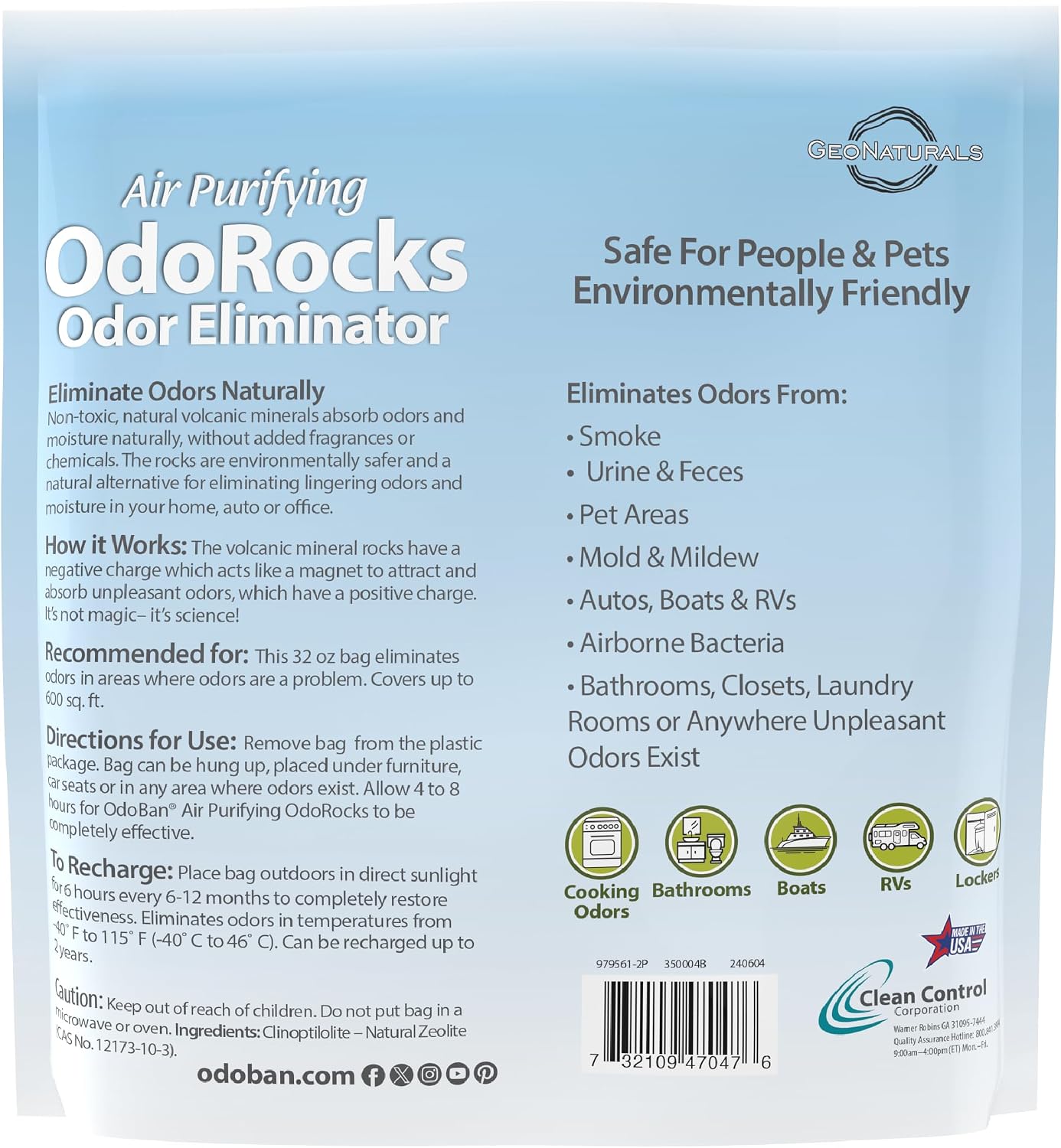 OdoBan Air Purifying OdoRocks Natural Odor Eliminator Made from Natural Volcanic Rocks, Made in the USA, Fragrance Free, 2 Pound Bag - Image 2