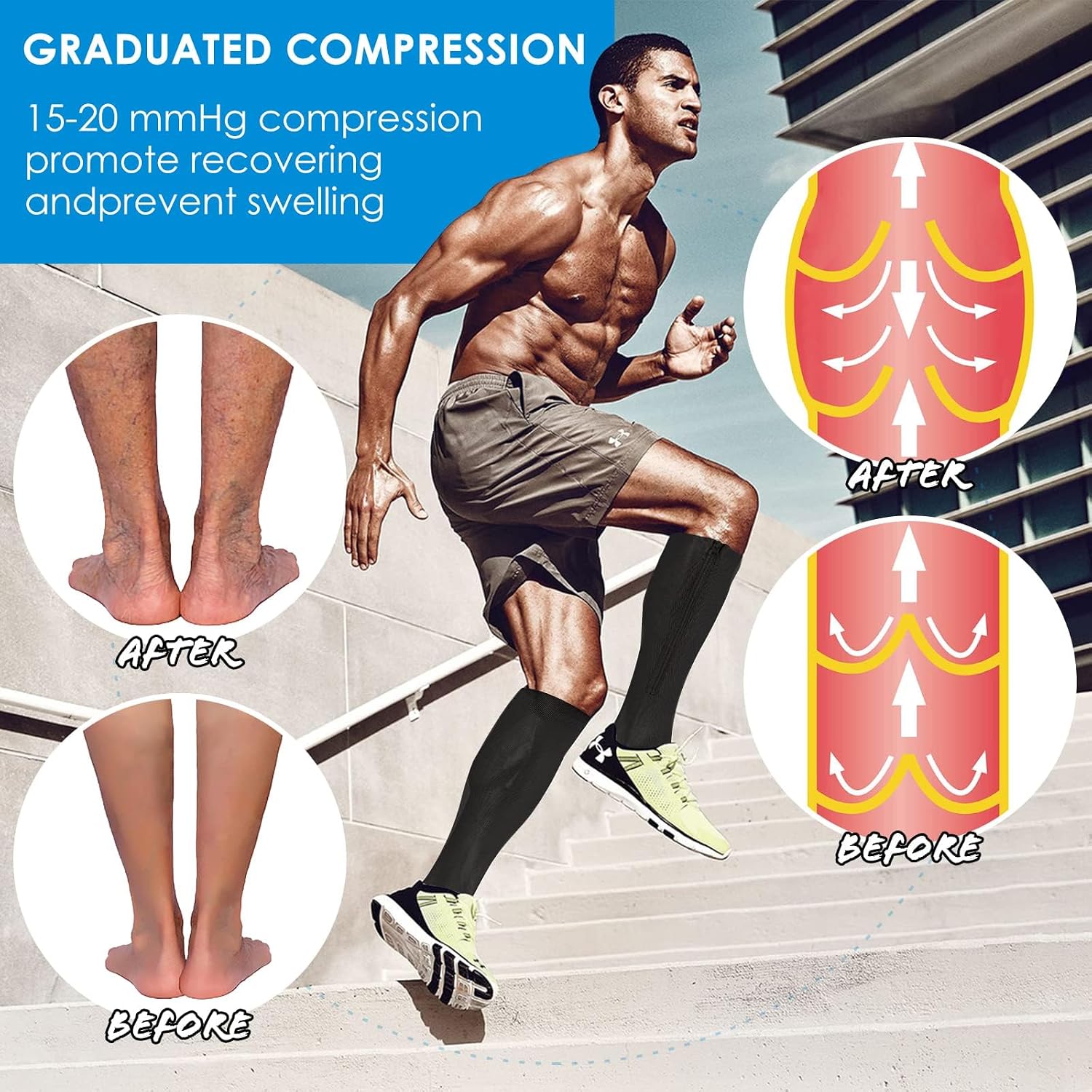 cerpite Zipper Compression Socks, 2 Pairs 15-20 mmHg Closed Toe Compression Stockings for Men Women - Image 3