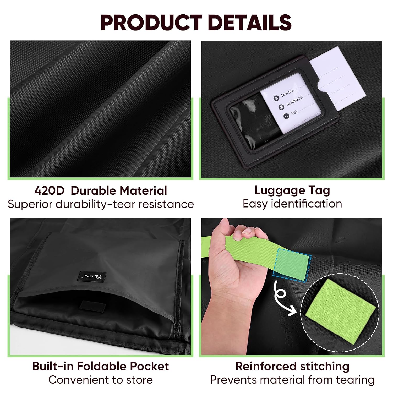 BALEINE Car Seat Travel Bag for Airplane, Water-Resistant Car Seat Bags for Air Travel, Foldable Cover with 3 Handles, Fits Toddler Carseat, Convertible and Booster Seats (Black) - Image 6