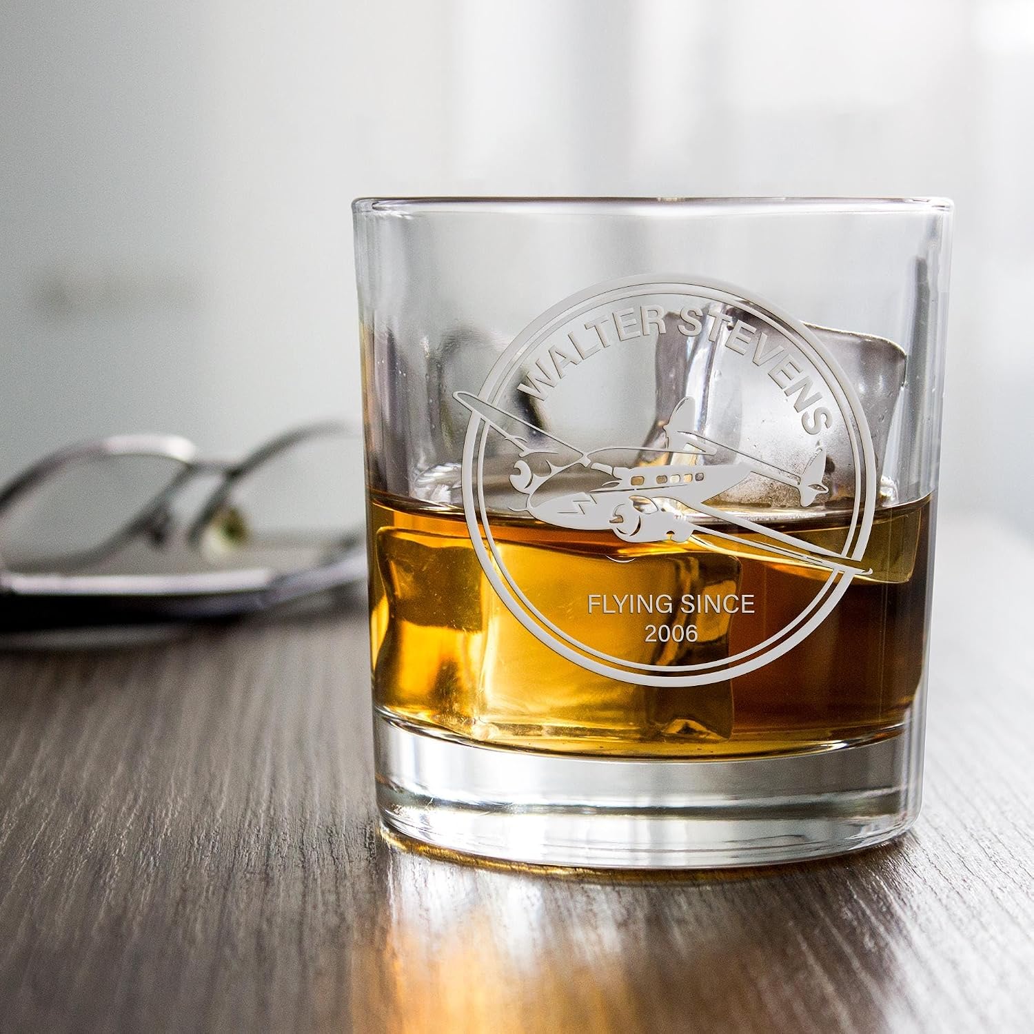Personalized Aviator Plane Round Rocks Glass, Pilot Graduation or Retirement Gift - 1 Pack - Image 5