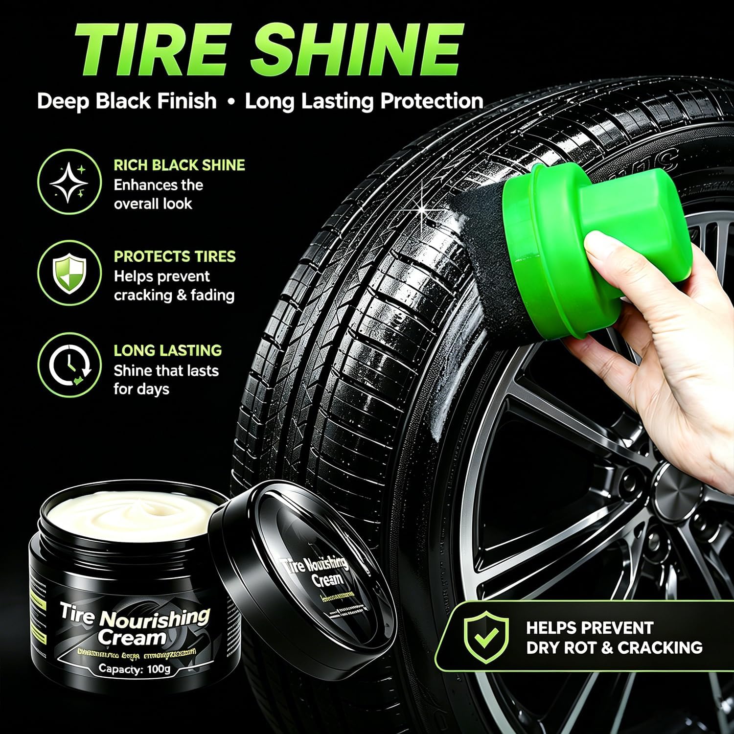 Wheel Brush, Tire Brush, Wheel Cleaner Brush Set - Tire Cleaning Kit with Tire Brush, Wheel Detail Brush, Tire Shine Applicator, Tire Dressing Cream, Microfiber Towel & Storage Bag | Not Just a Brush — A Complete Tire & Wheel Care System - Image 4