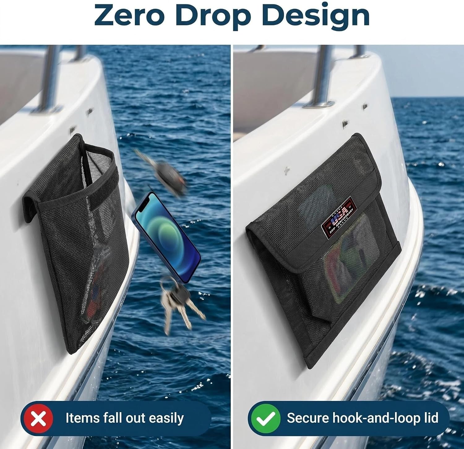 Boat Storage Bag with Full-Enclosure Lid, 13.7" x 9.8" Boat Organizer Mesh Bag, Waterproof Leak-Proof Design with Removable Adhesive Backing, Marine Storage for Pontoon Boat, Tackle, Tools, Gear - Image 4