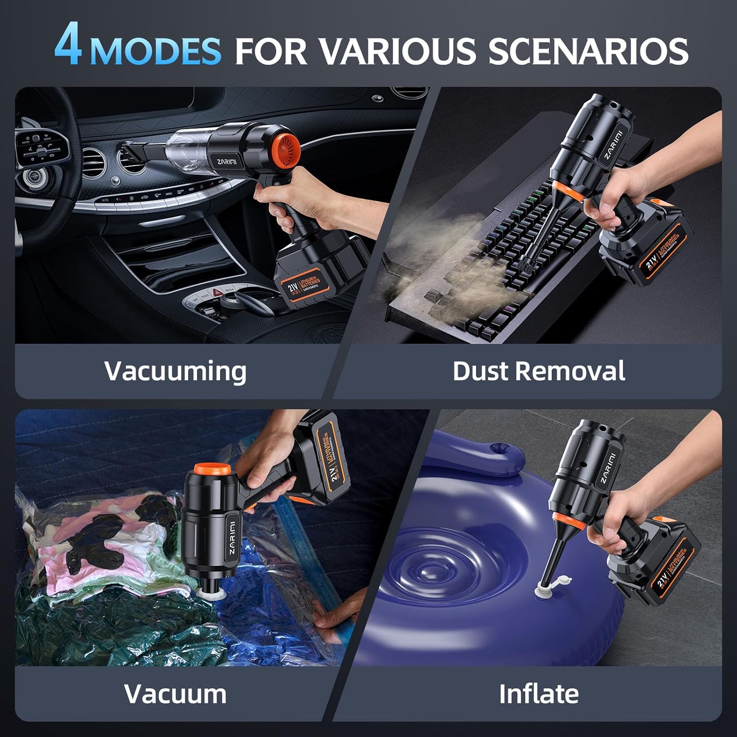 Portable Cordless Car Vacuum - 50,000Pa High-Power Brushless Motor, Rechargeable Handheld Vacuum Cleaner with 2 Batteries & Charger, 6-in-1 Vacuum Cleaners for Home, Keyboard, Pet Hair, Black - Image 4