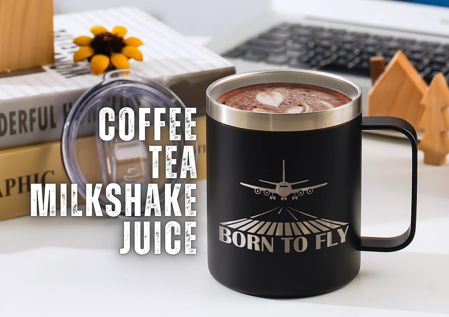 Onebttl Pilot Aviation Gift for Men - 12oz Stainless Steel Coffee Mug With Lid - Airplane Gift for Aviator, Christmas, Laser Logo, Born to Fly - Image 7