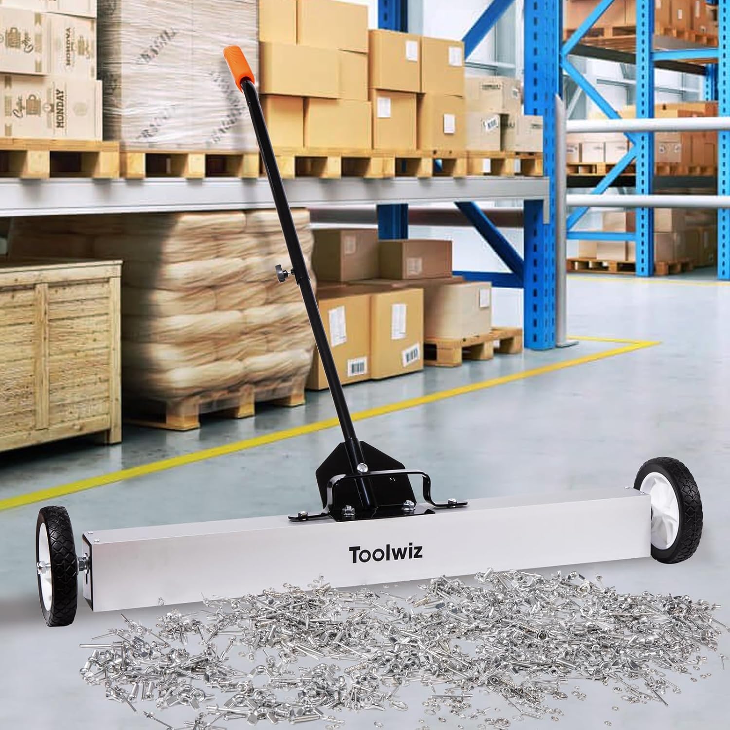 Toolwiz 36'' Magnetic Sweeper with Wheels, 50 Lbs Capacity Rolling Magnetic Floor Sweeper with Telescoping Holder and Quick Release Latch Industrial Heavy Duty Metal Pick Up 36 Inches - Image 7