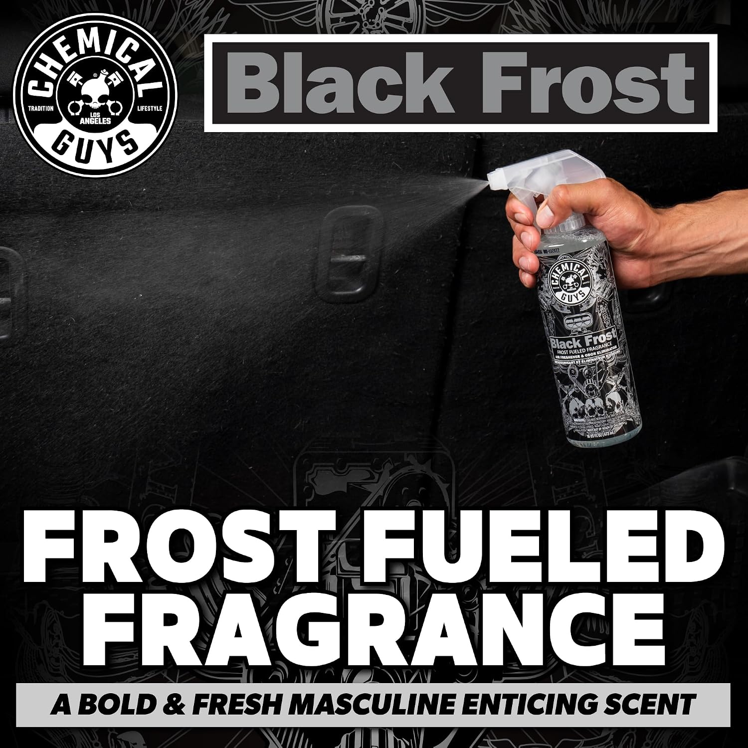 Chemical Guys Black Frost Air Premium Car Air Freshener Spray & Odor Eliminator - Crisp Masculine Scent Spray for Trucks, SUVs, RVs, and Motorcycles - Use in Home, Office, or Garage, 16 oz Bottle - Image 2