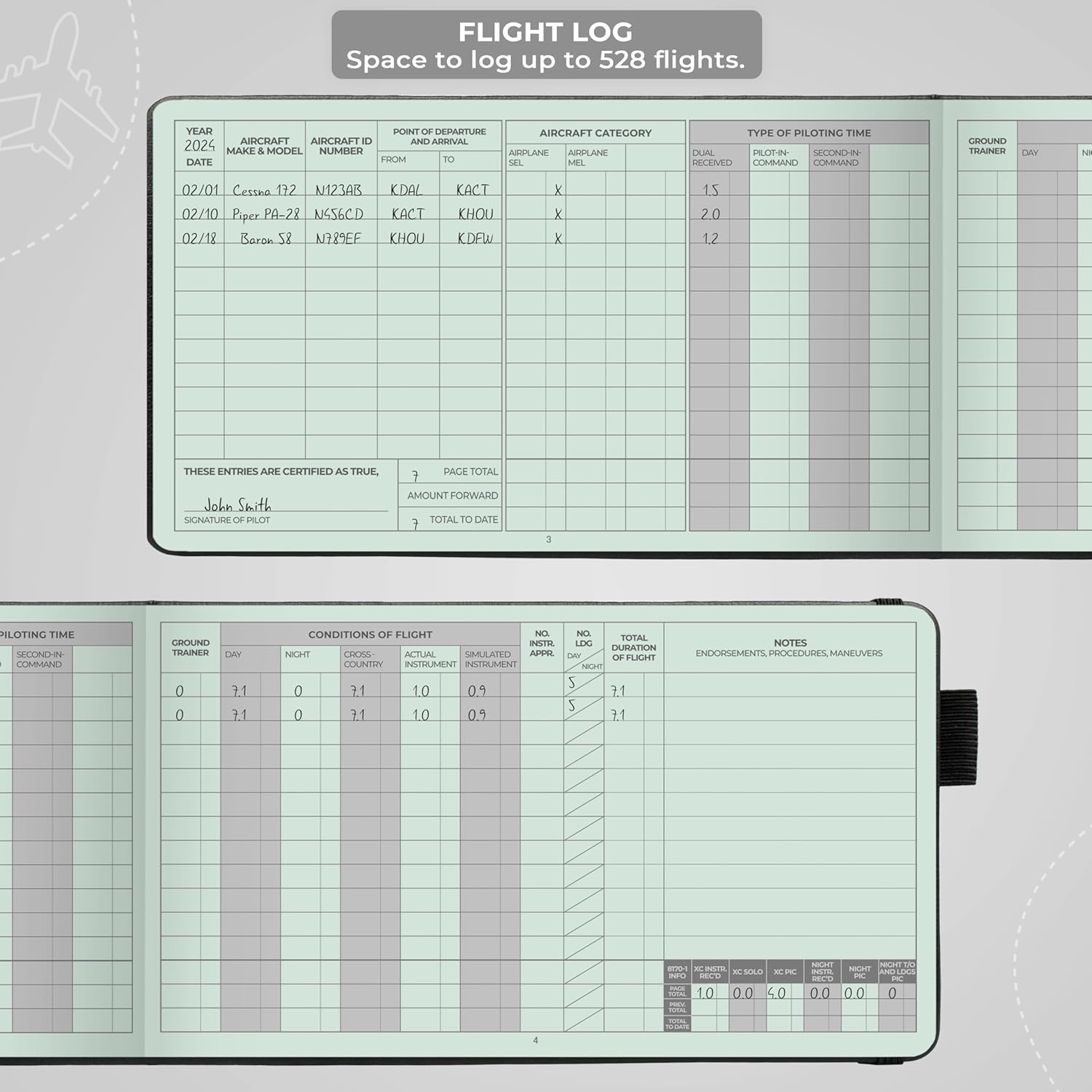 Clever Fox Pilot Logbook – Hardcover Flight Log Journal for Professional & Student Pilots – Aircraft Record Book, Aviation Gifts & Gear (Runway Black) - Image 4
