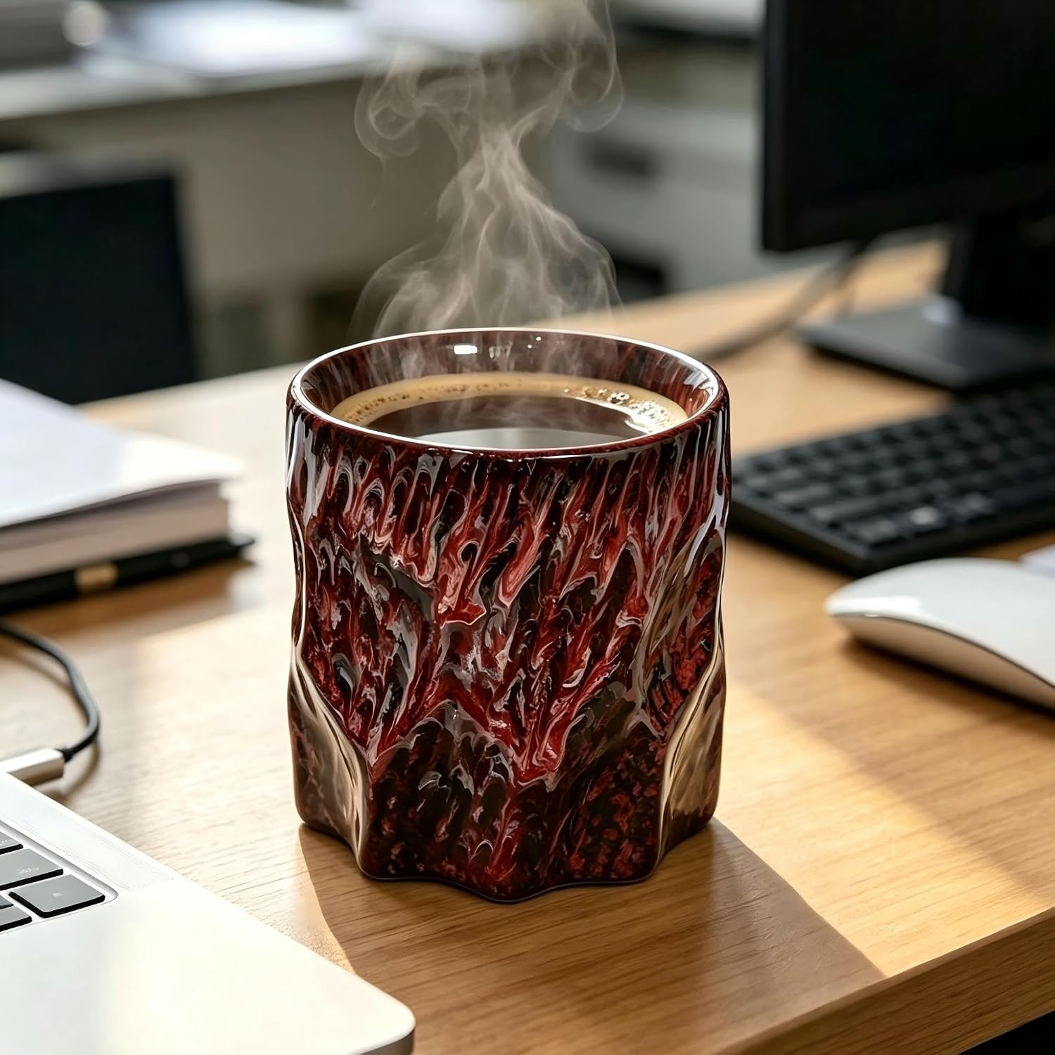 Handmade Artisan Ceramic Coffee cup,Unique Large Coffee Mug,Microwave Dishwasher Safe,Great Holiday Gift for Him/Her,Perfect Office Desk Essential (Sakura Pink Swirl, 10, Fluid Ounces) - Image 6
