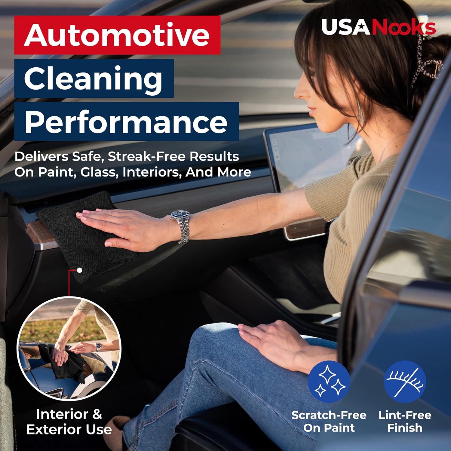 USANOOKS Premium 300GSM Microfiber Cleaning Cloth - 12.5"x12.5" High Performance - 1200 Washes, Ultra Absorbent Microfiber Towels for Cars Undercarriage, Rims & Engine Bay Cleaning - Microfiber Cloth - Image 5