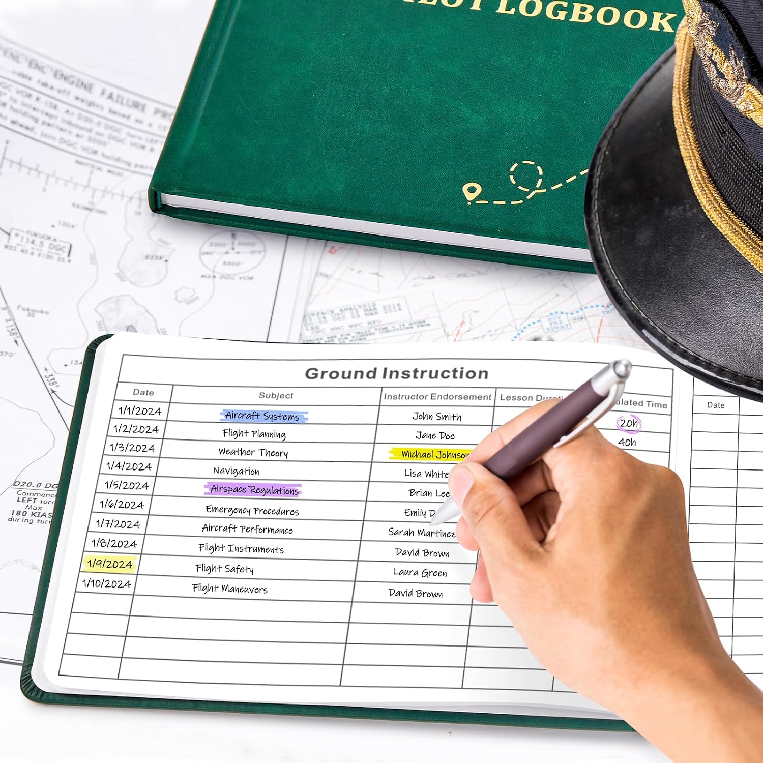 FAA-Compliant Pilot Logbook | Professional Flight Log Book for Student, Private & Commercial Pilots | 112 Pages, 48 Flights, 5.6" x 8.5" | Durable Aviation Logbook, Green - Image 5