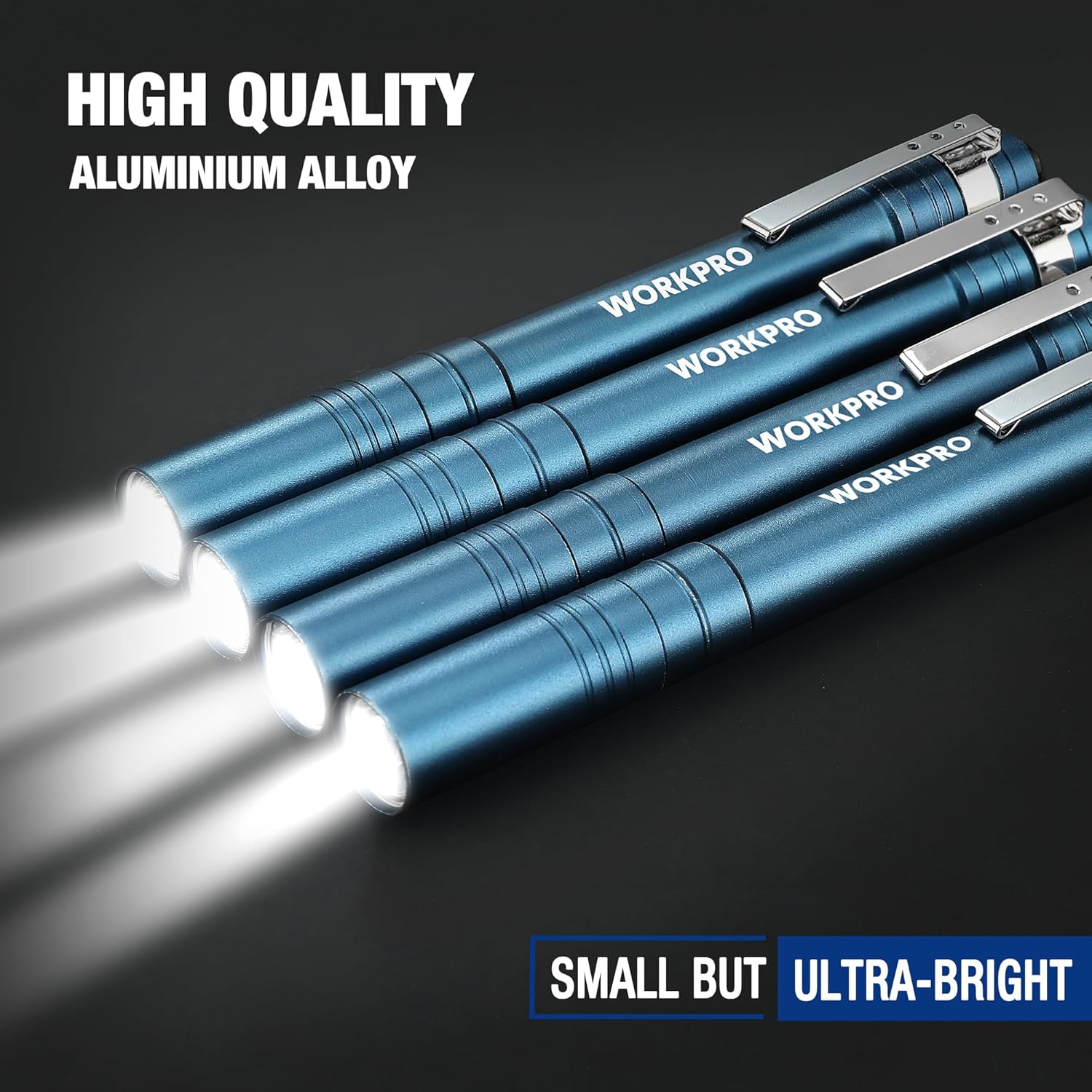 WORKPRO LED Pen Light, Aluminum Pen Flashlights, Pocket Flashlight with Clip for Inspection, Emergency, Everyday, 2AAA Batteries Included, Blue (4-Pack) - Image 3