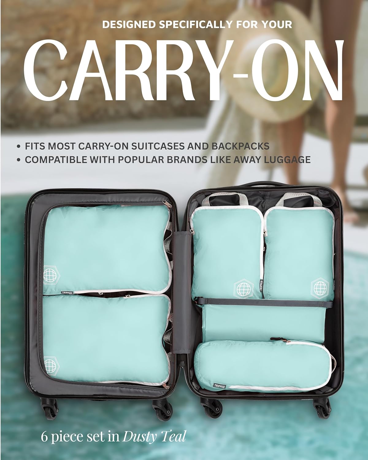 Compression Packing Cubes for Travel, 6-Piece Lightweight Packing Cubes Set for Carry-On Luggage & Backpacks – TRIPPED Travel Gear (Dusty Teal/White) - Image 9