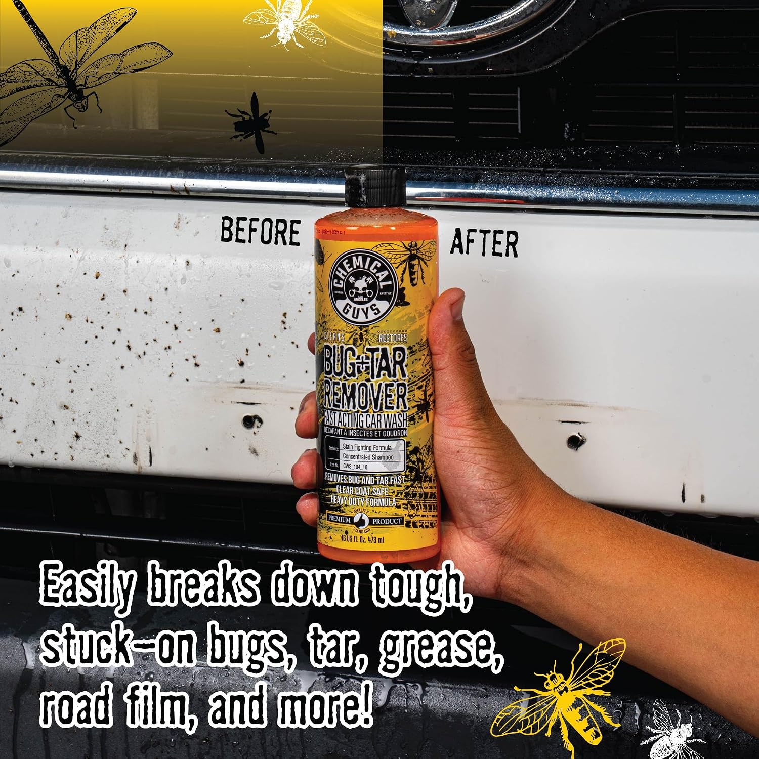 Chemical Guys Bug and Tar Remover Fast Acting Car Wash - Heavy Duty Cleaner for Bugs, Tar, Grime, Tree Sap & Bird Droppings - Safe for Car Paint, Glass, Chrome, Plastic, All Exterior Surfaces - 16 oz - Image 3