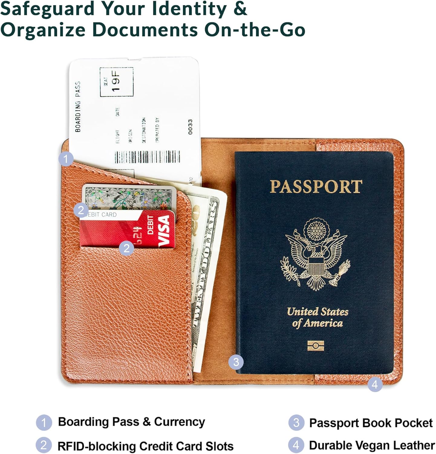 Personalized Passport Holder Travel Wallet PU Leather Vaccine Case Protector Cover Credit Card Slots RFID Blocking Customized for Women and Men Cute - Image 3