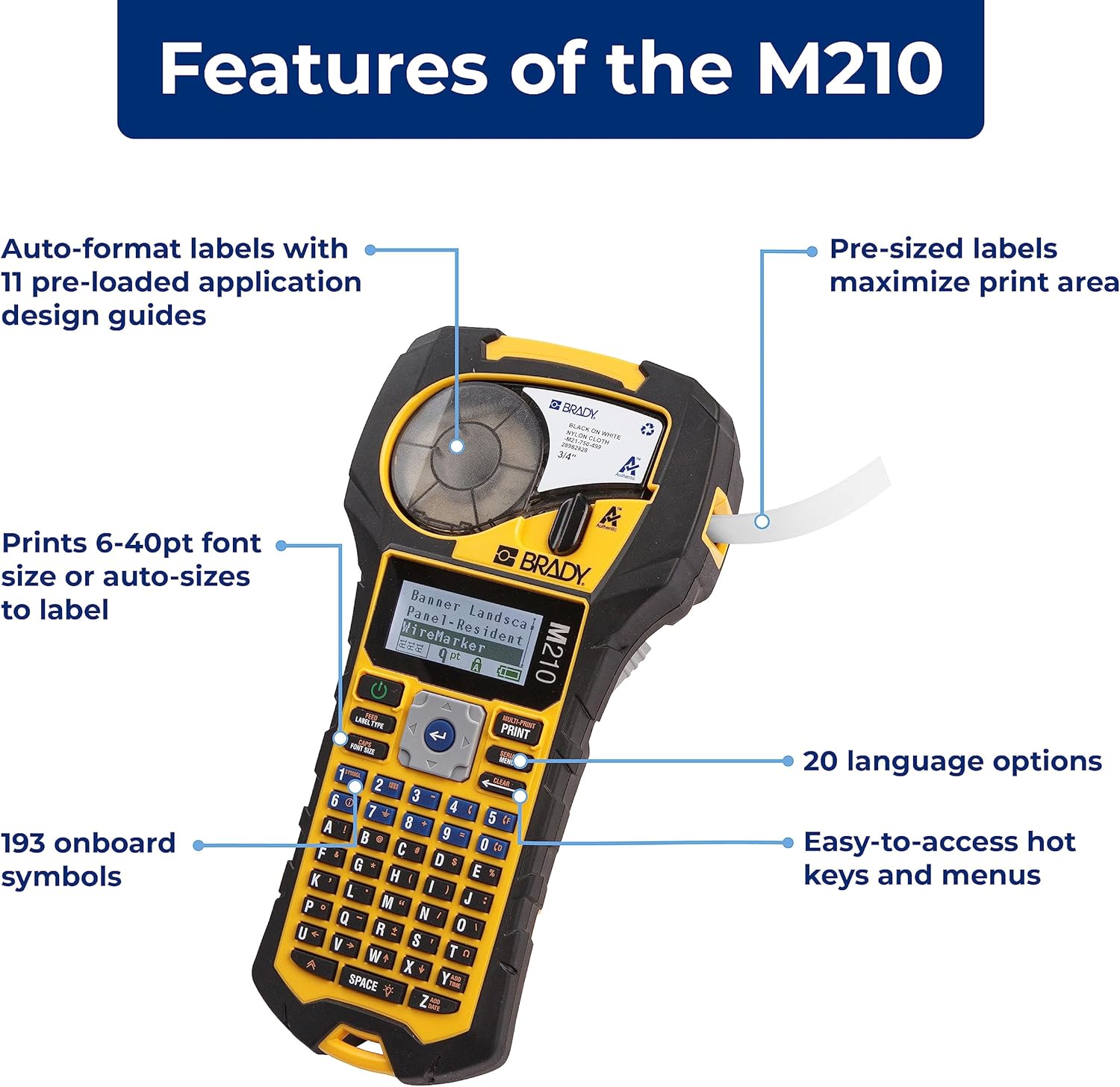 Brady M210 Portable Label Printer Kit (M210-KIT), Yellow/Black - Image 2