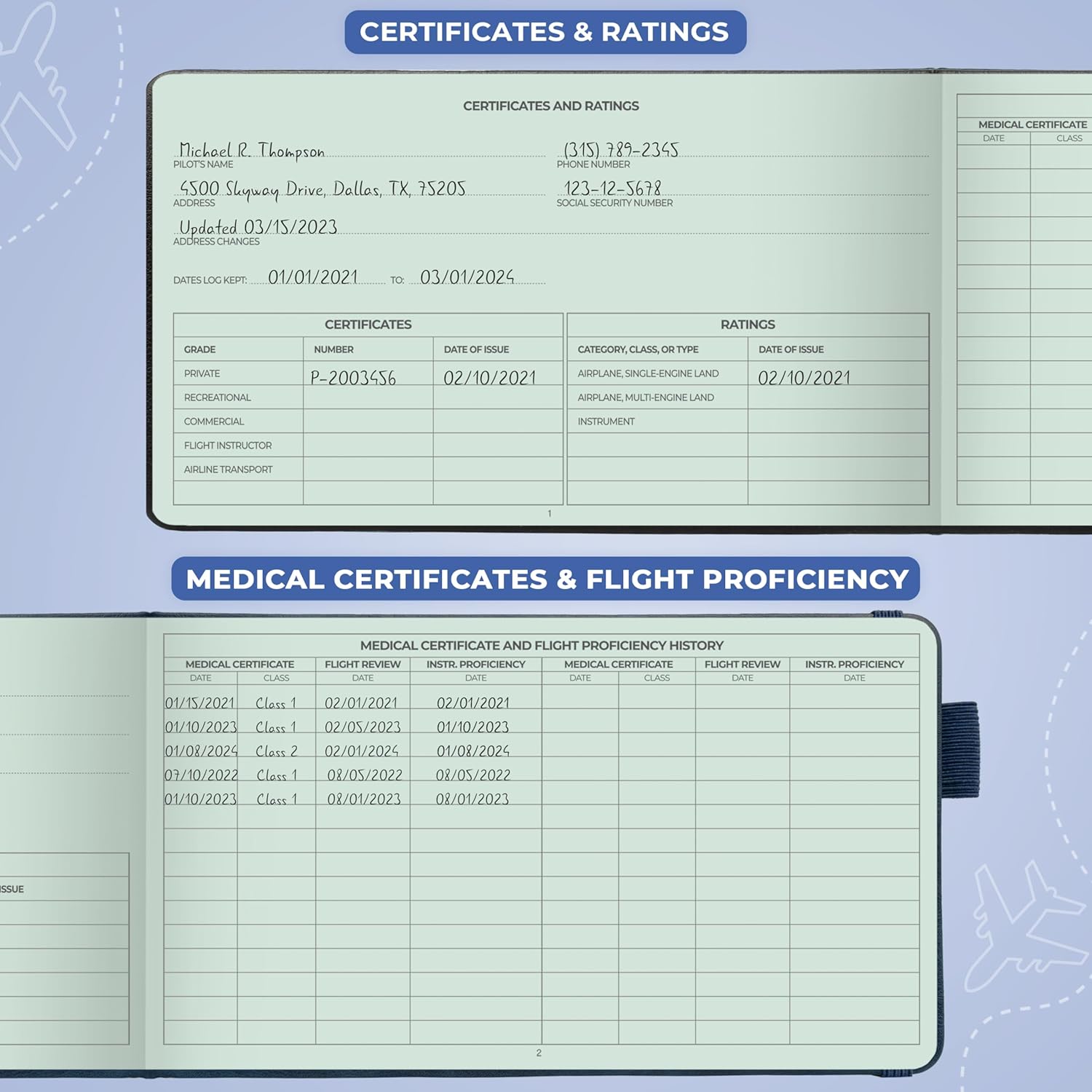 Clever Fox Pilot Logbook – Hardcover Flight Log Journal for Professional & Student Pilots – Aircraft Record Book, Aviation Gifts & Gear (Skyline Blue) - Image 3