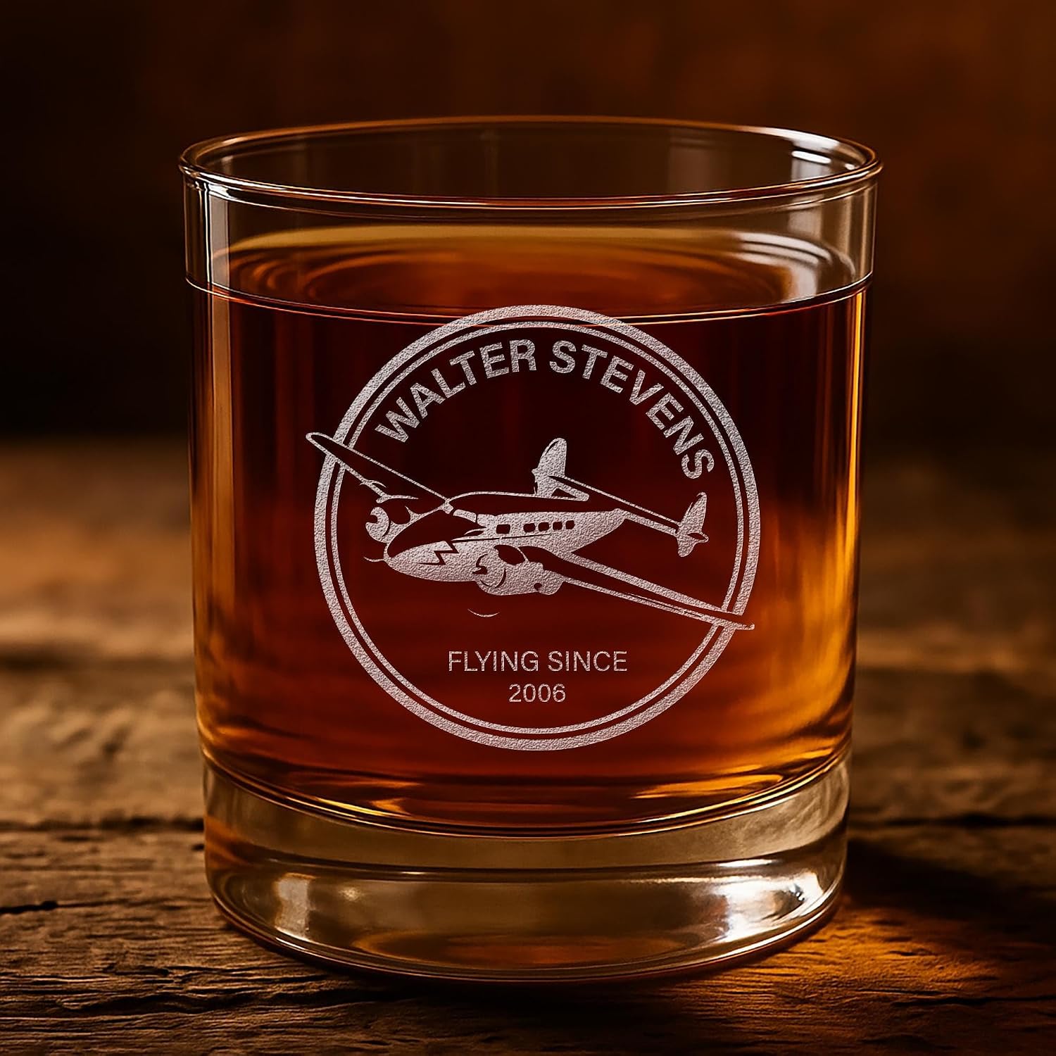 Personalized Aviator Plane Round Rocks Glass, Pilot Graduation or Retirement Gift - 1 Pack - Image 2