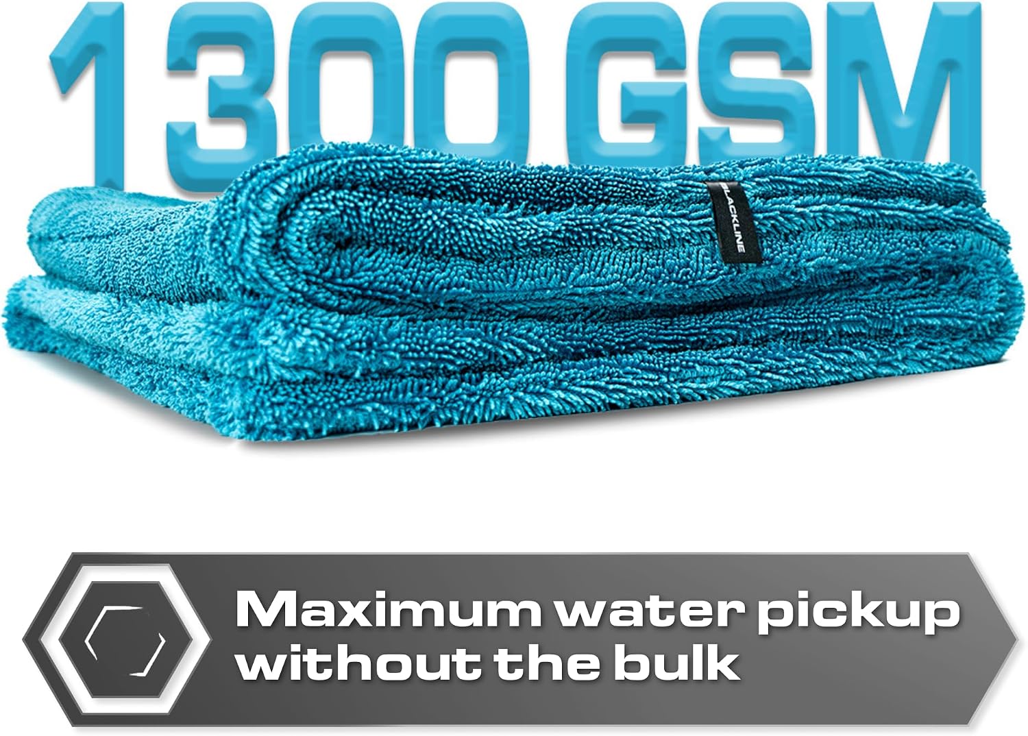 Blackline Car Drying Towel - 2ftx3ft XL-Popular Pick Among Detailing Pros -Aqua 1300 GSM Microfiber Accessory - Absorbs Over 8lbs of Water - Leaves No Streaks, Spots or Scratches - Dries an Entire Car - Image 6