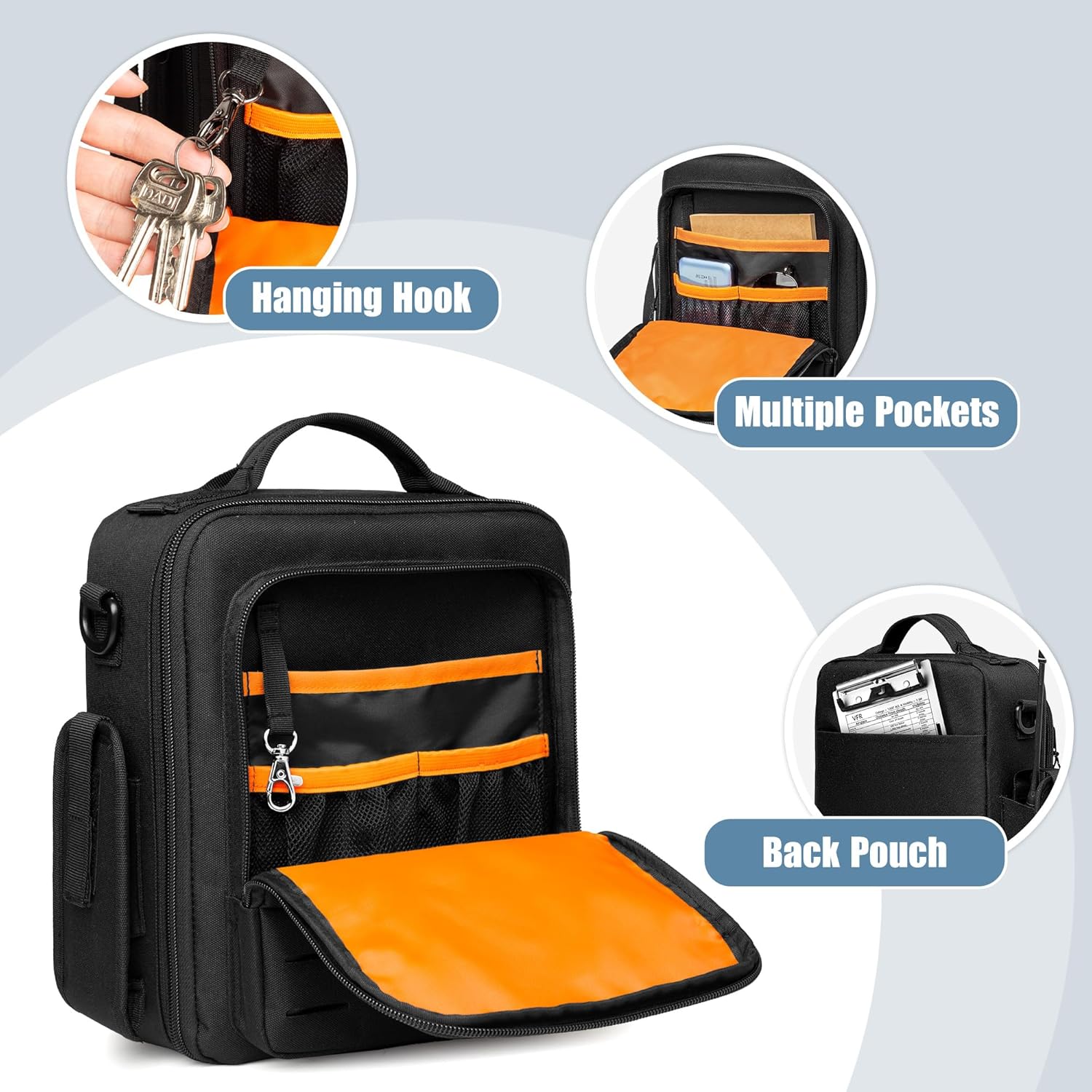 Damero Pilot Headset Bag, Aviation Headset Case, Pilot Bag with Top handle and Detachable Shoulder Strap for Aviation Headset, Kneeboard, iPad and More, Patent Design (No Accessories Included) - Image 4