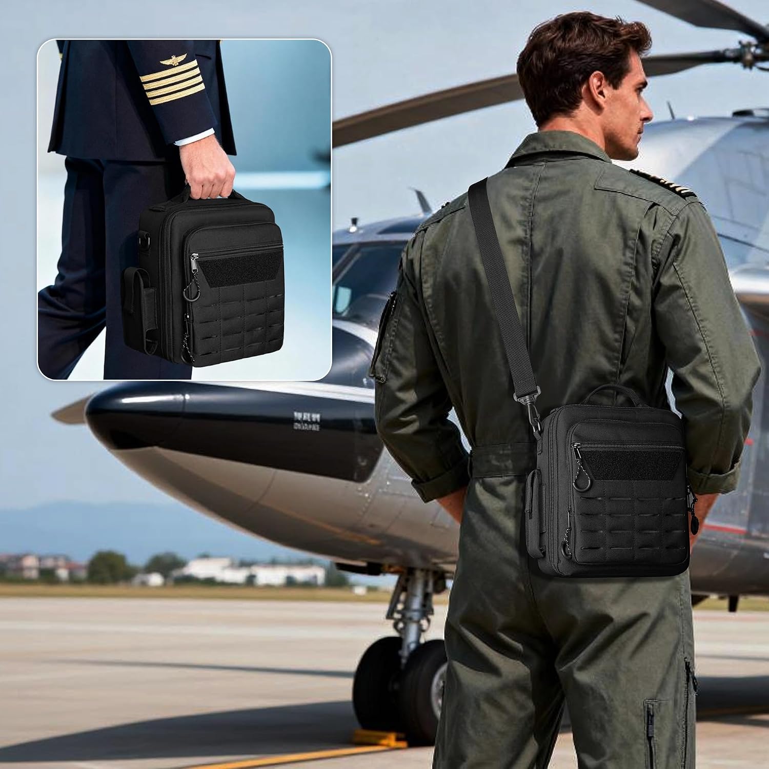 Damero Pilot Headset Bag, Aviation Headset Case, Pilot Bag with Top handle and Detachable Shoulder Strap for Aviation Headset, Kneeboard, iPad and More, Patent Design (No Accessories Included) - Image 6