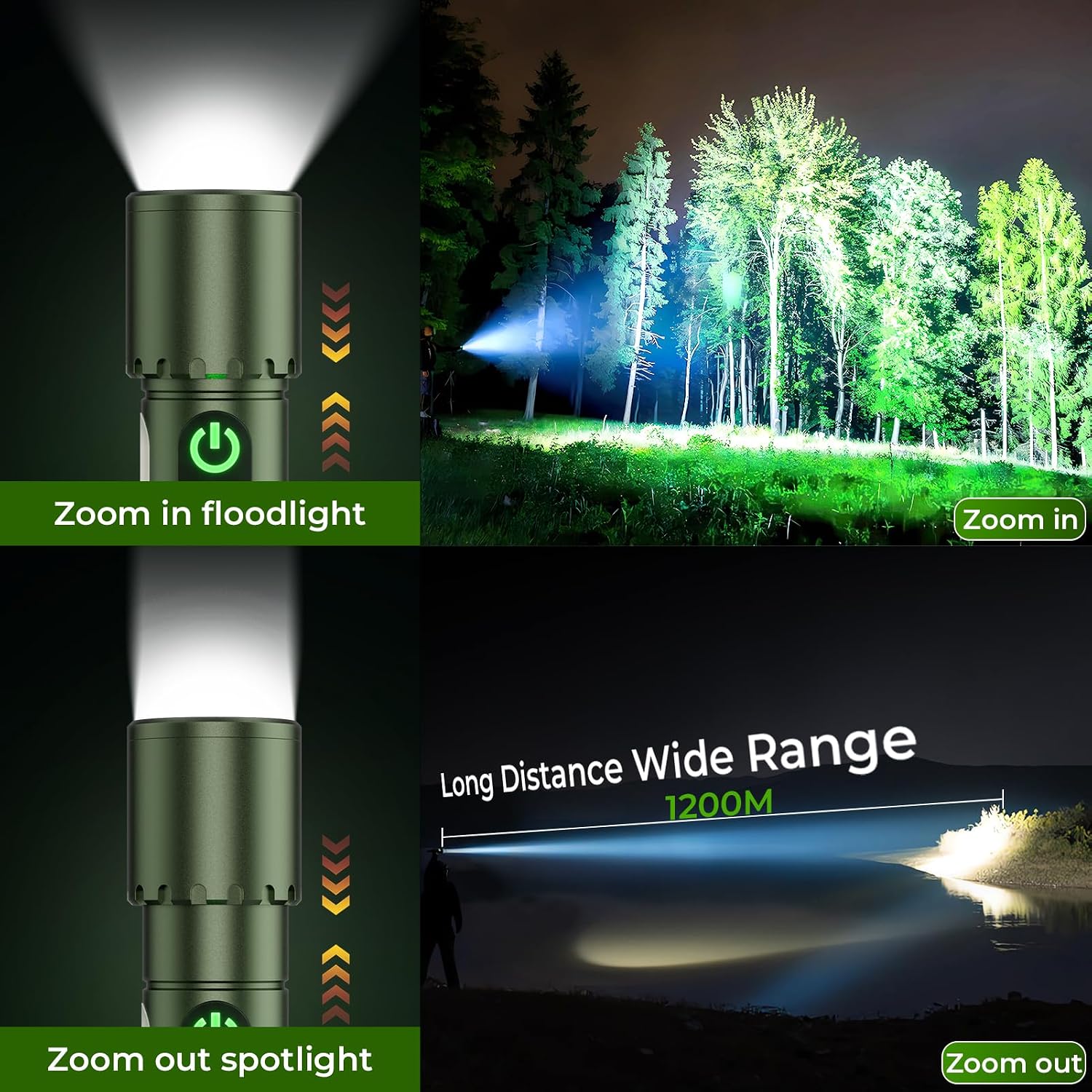 ADDplus Magnetic Flashlight Rechargeable,2000LM 5000mAh Flashlights High Lumens with 18 Modes,Waterproof, Adjustable,Powerful Flash Light,Multi-Flashlights for Home,Car,Hiking,Camping(1, Green) - Image 7