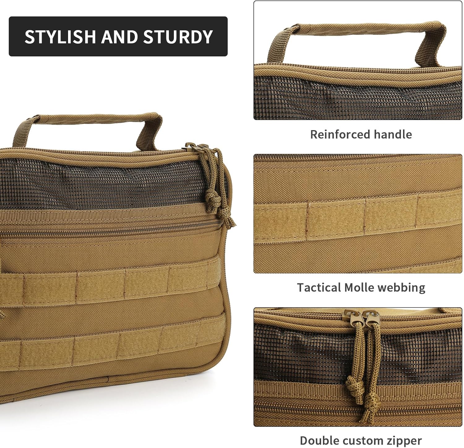 SUNRISING Tactical Travel Toiletry Bag for Men and Women, Hanging Travel Toiletry Organizer Dopp Kit, Toiletries Shaving Hygiene Bathroom Bag,Men's Toiletry Bag for Short Trips Camping - Khaki - Image 5