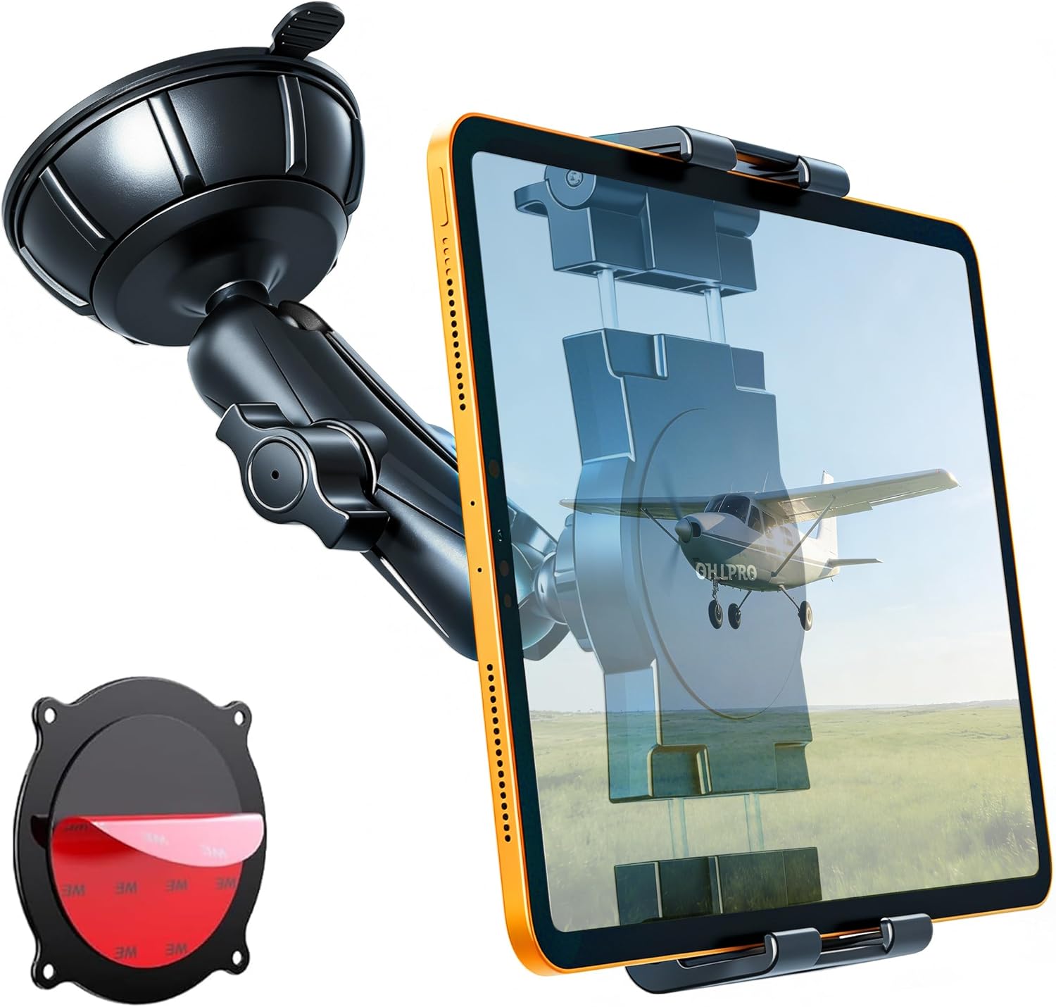 OHLPRO Tablet Holder for Pilot Aircraft Windshield, Anti-Vibration Suction Cup Aviation Mount, Fits 5-13" iPad Pro 12.9, Mini 6, Air & Thick Cases, Heavy Duty for Car Dashboard, Cockpit, Truck