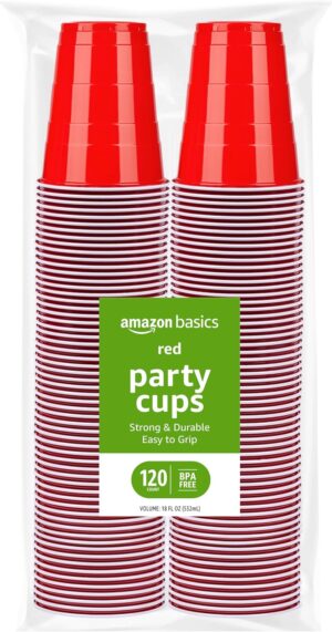 Amazon Basics Disposable Red Plasti...