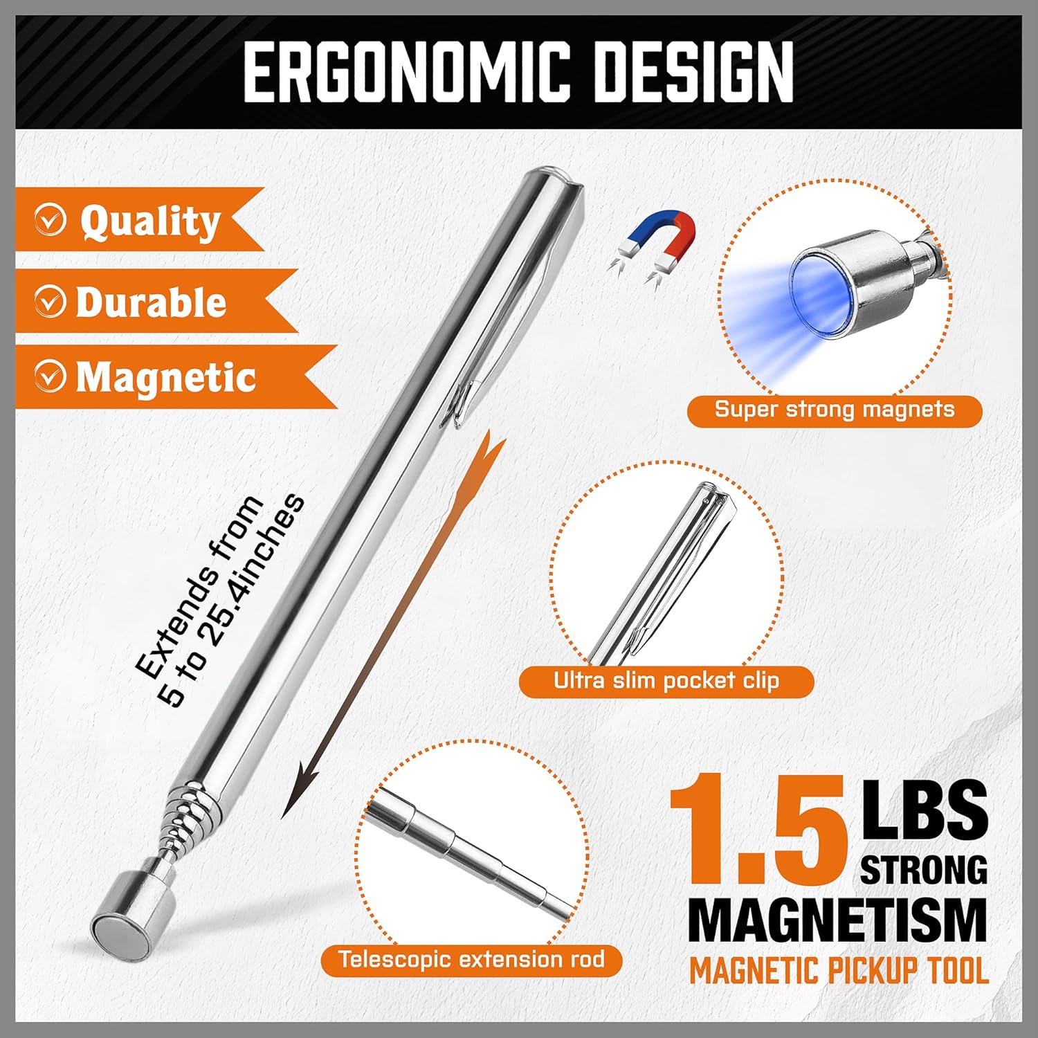 HORUSDY 4-PIECE Telescoping Magnetic Pickup Tools Set - Extendable Magnetic Pick Up Tools,Flexible Bendable Spring Magnet Stick - Image 6