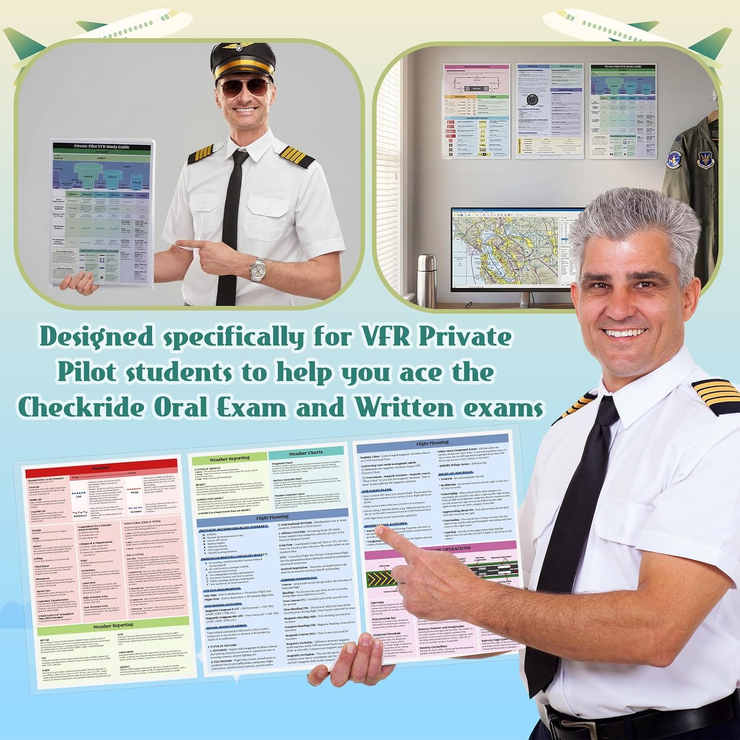 Private Pilot Vfr Oral Exam Guide Trifold Reference Guide for Student Pilots PPL Exam Cheat Study Sheet Flashcards Include Airspace, Flight Planning, Airports, Weather, Radio Comms, Navigation - Image 4