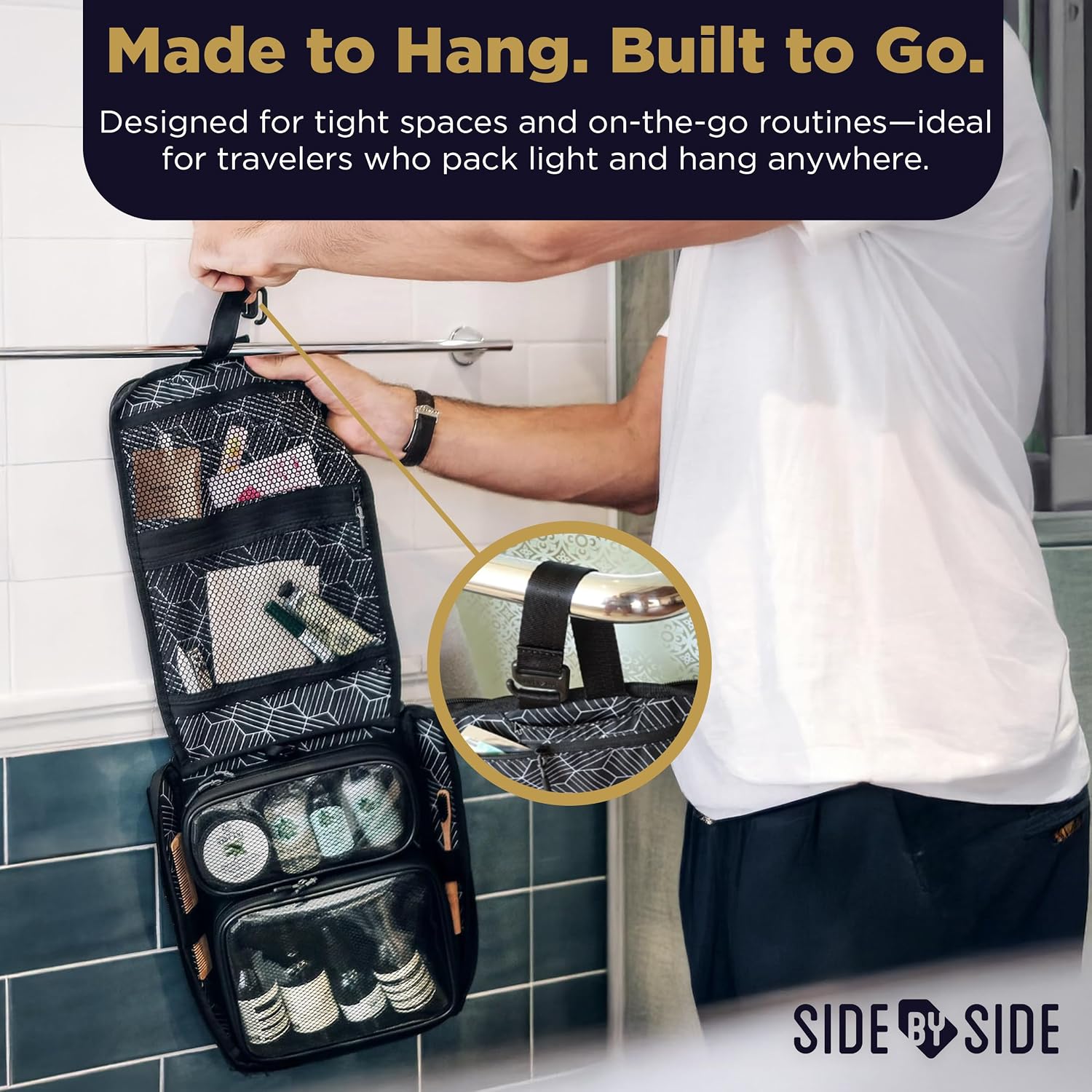 Small Travel Toiletry Bag for Men, Slim Flat Hanging Mens Dopp Kit & Travel Size Shaving Kit Organizer, TSA-Approved Waterproof Compact Toiletries Bag, Leak-Proof Pouches - Image 2