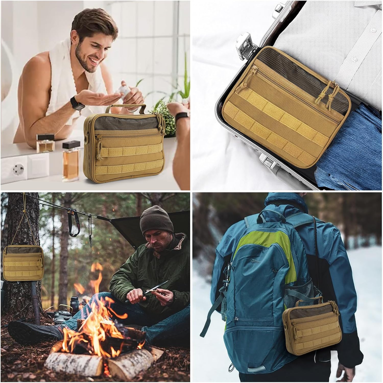 SUNRISING Tactical Travel Toiletry Bag for Men and Women, Hanging Travel Toiletry Organizer Dopp Kit, Toiletries Shaving Hygiene Bathroom Bag,Men's Toiletry Bag for Short Trips Camping - Khaki - Image 8