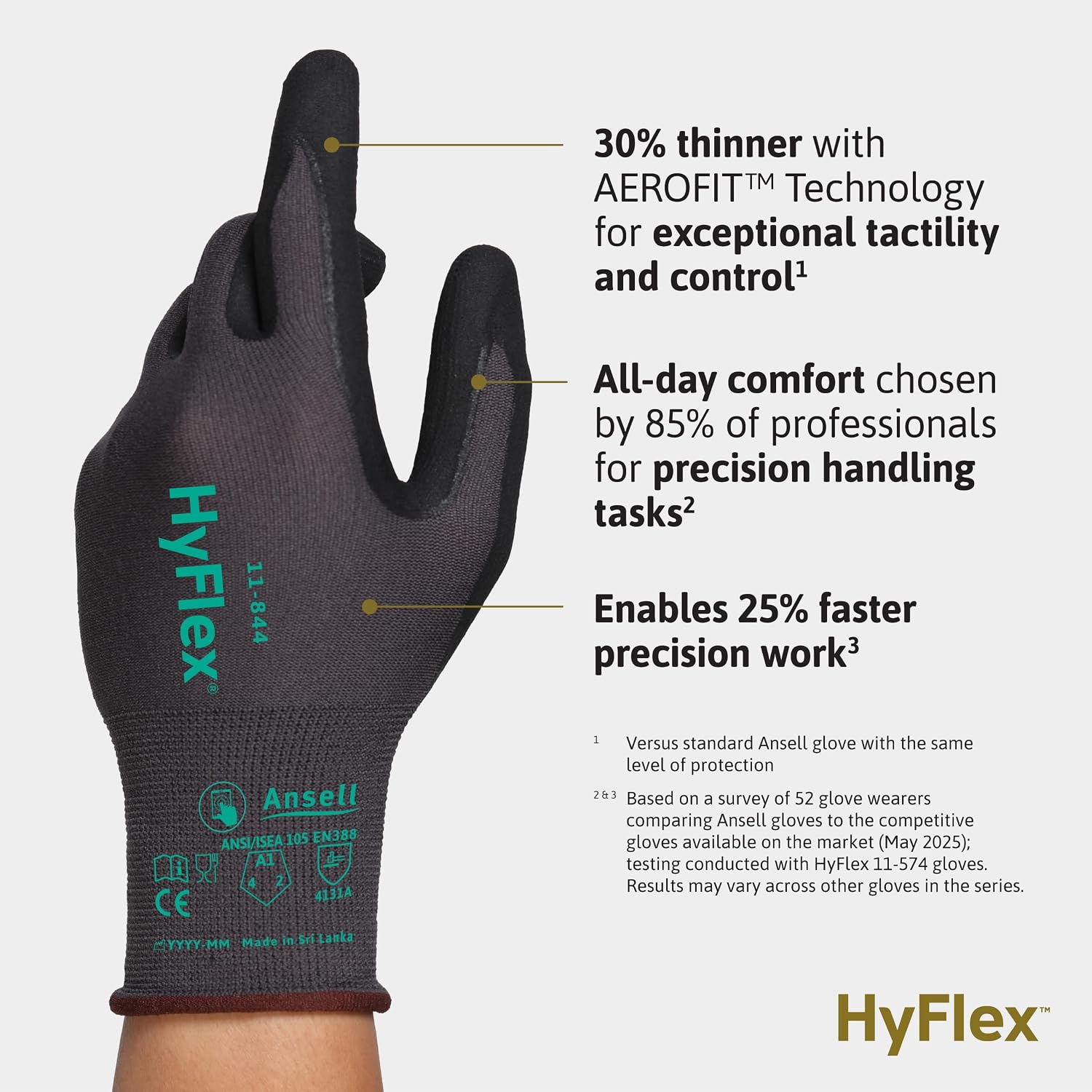 Ansell HyFlex Multi-Purpose Touchscreen Work Gloves with Aerofit Precision Comfort Technology - Image 5