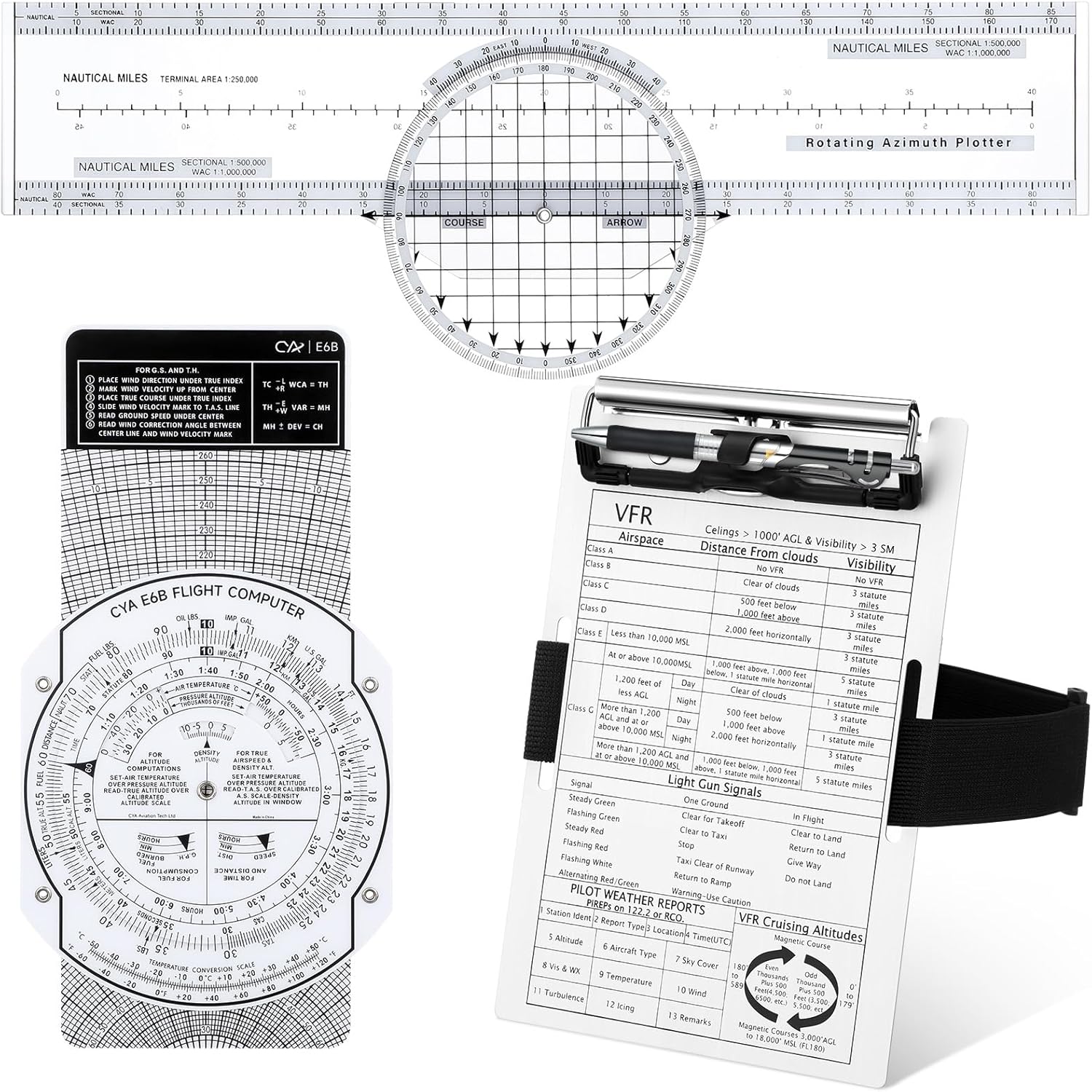 Relaxweex Aviation Pilot Tools Kit E6b Flight Computer Calculator Aviation Aluminum Kneeboard with Elastic Knee Board Strap and Pen Essential Pilot Accessories Gifts