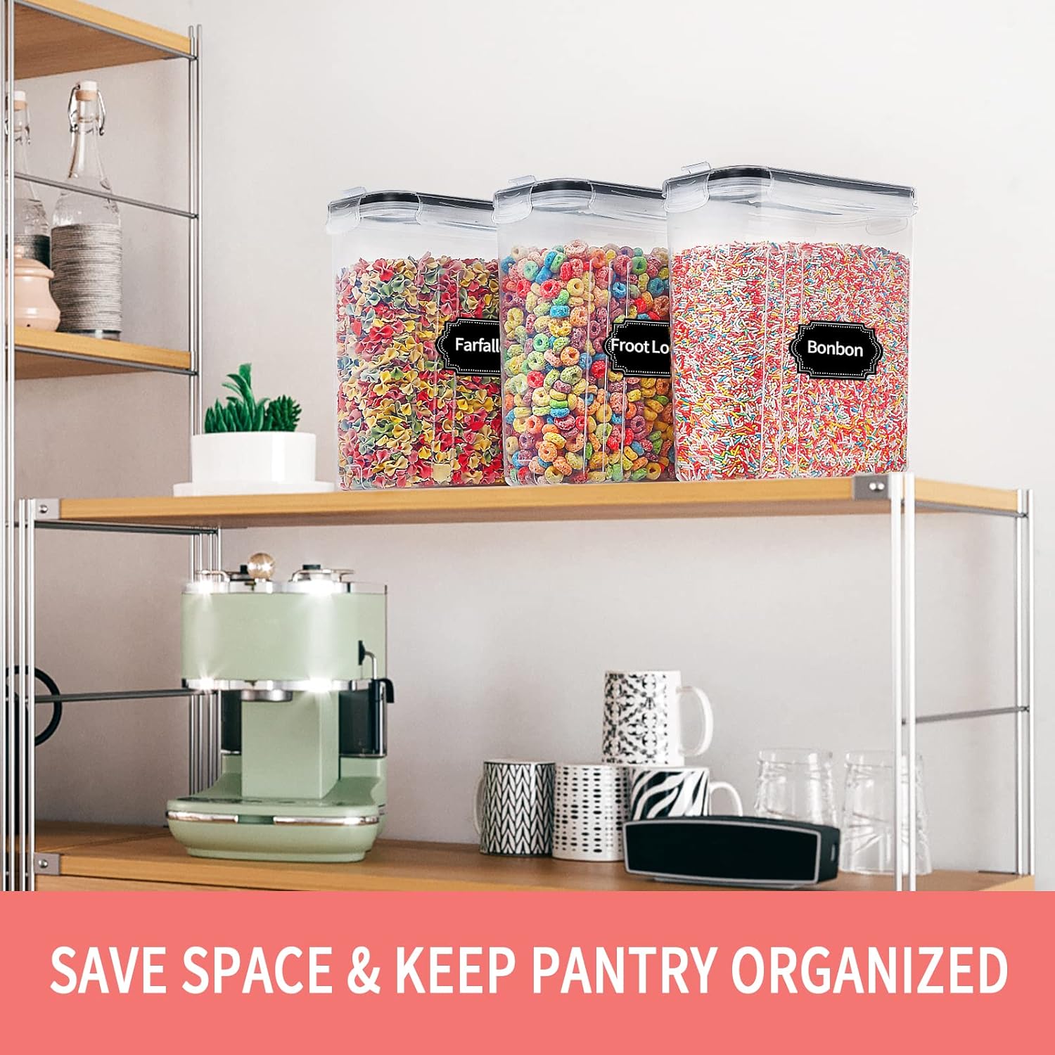 PRAKI Large Dry Food Storage Containers with Lids, 6PCS Airtight Cereal Containers Storage Set, Leak-proof Canister Set for Kitchen Pantry Organization with 20 Labels & Marker (4L Black) - Image 5