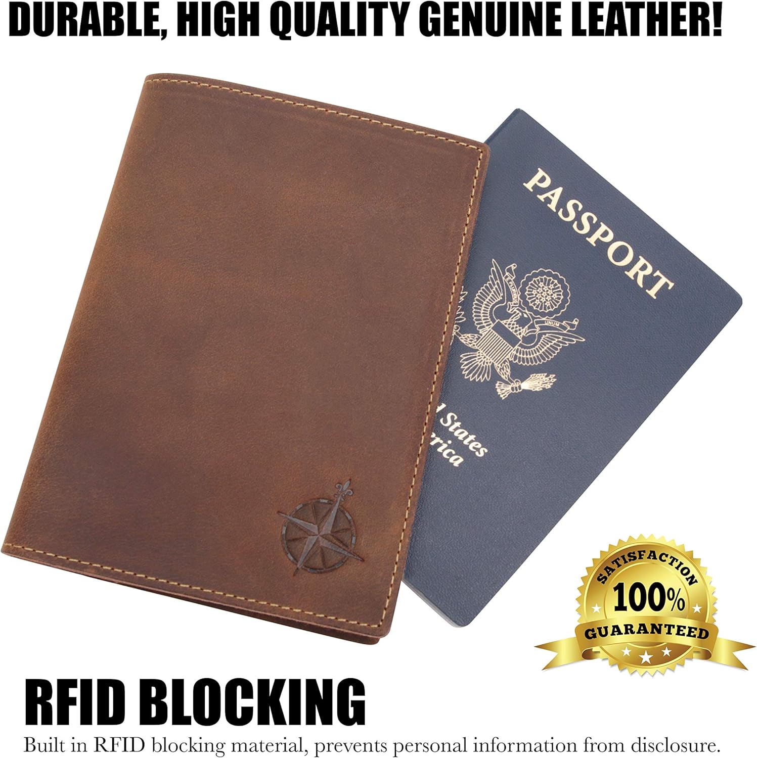 WANDERINGS Leather Travel Wallet with Passport Holder - 5.5" x 4" - Genuine Leather Case with RFID Blocking for Men and Women - Folding Wallet for Passports - Image 4