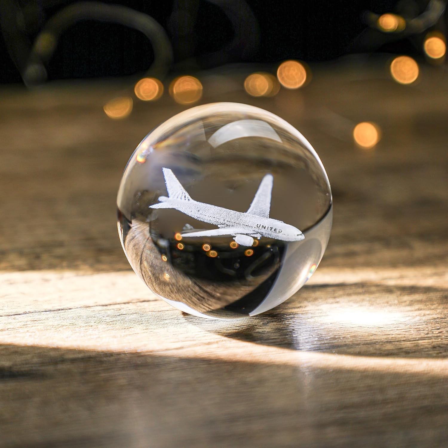 HDCRYSTALGIFTS 60mm 3D Lase Engraved Airplane Crystal Ball with Stand Glass Sphere Plane Paperweight Aviation Decor Pilot Gifts for Men Women - Image 2