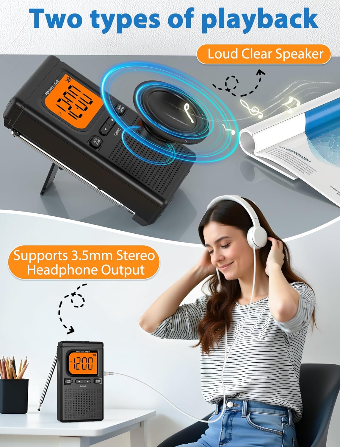 2000mAh Rechargeable AM FM Radio with Bluetooth Portable Transistor Pocket Radio with Best Reception Digital Tuning, Flashlight,LCD Screen,Earphone Jack, Sleep Timer and Alarm Clock for Jogging - Image 5