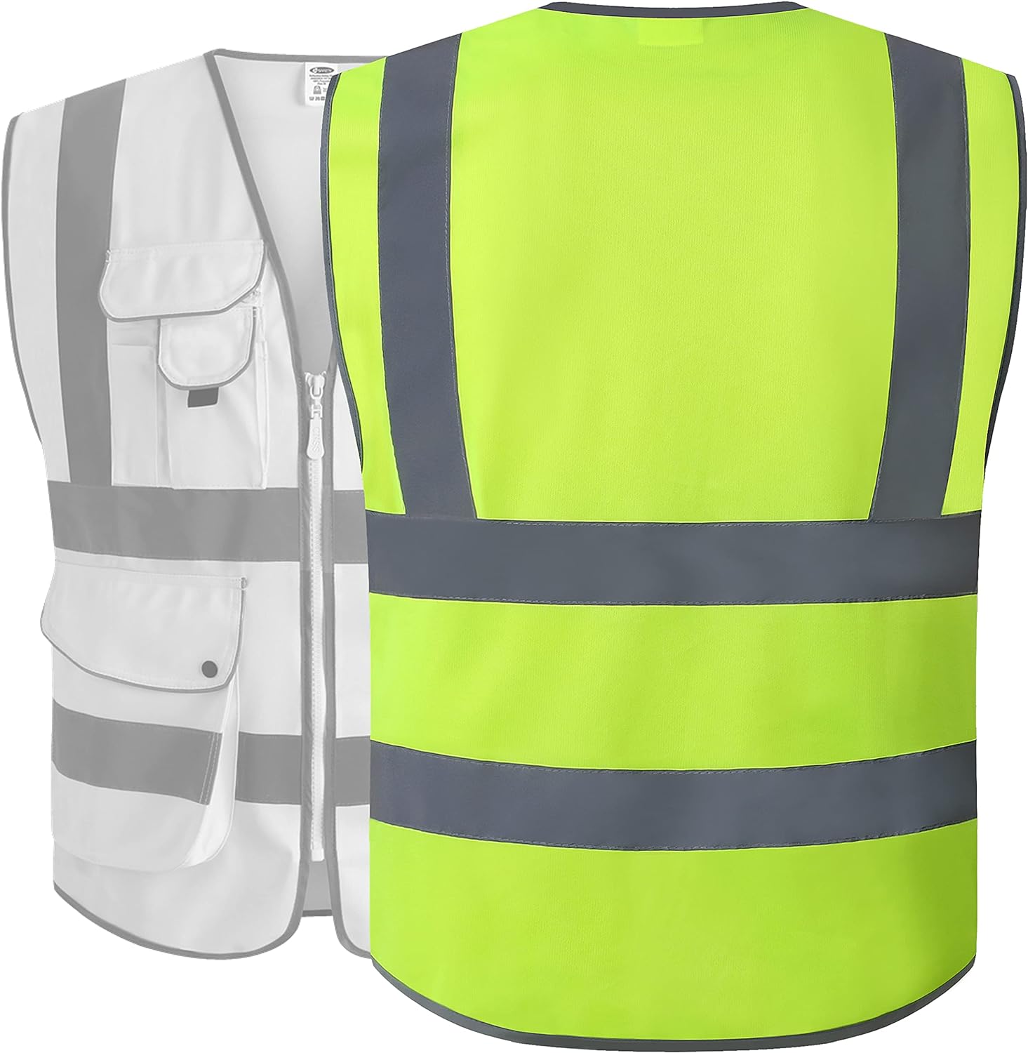 JKSafety 9 Pockets Class 2 High Visibility Zipper Front Safety Vest With Reflective Strips,Meets ANSI/ISEA Standard (X-Large, Yellow) - Image 2