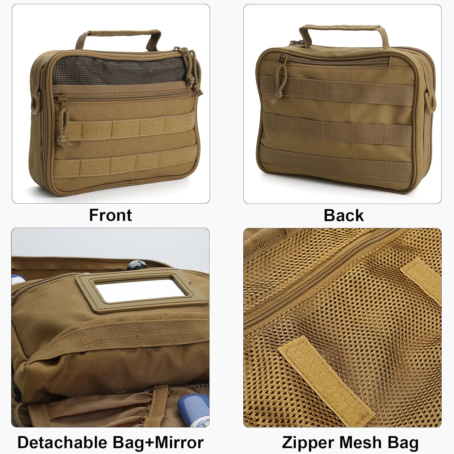 SUNRISING Tactical Travel Toiletry Bag for Men and Women, Hanging Travel Toiletry Organizer Dopp Kit, Toiletries Shaving Hygiene Bathroom Bag,Men's Toiletry Bag for Short Trips Camping - Khaki - Image 6