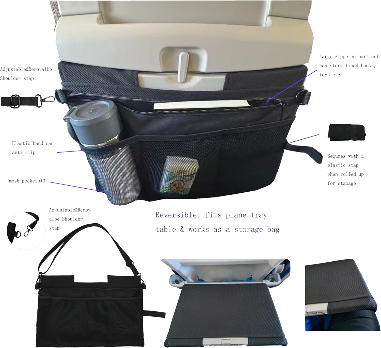 Airplane Seat Storage Pockets Organizer Tray Cover With Pockets | Airplane organizer Seatback Trvel Organizer Crossbody Bag International Travel Essentials - Image 2
