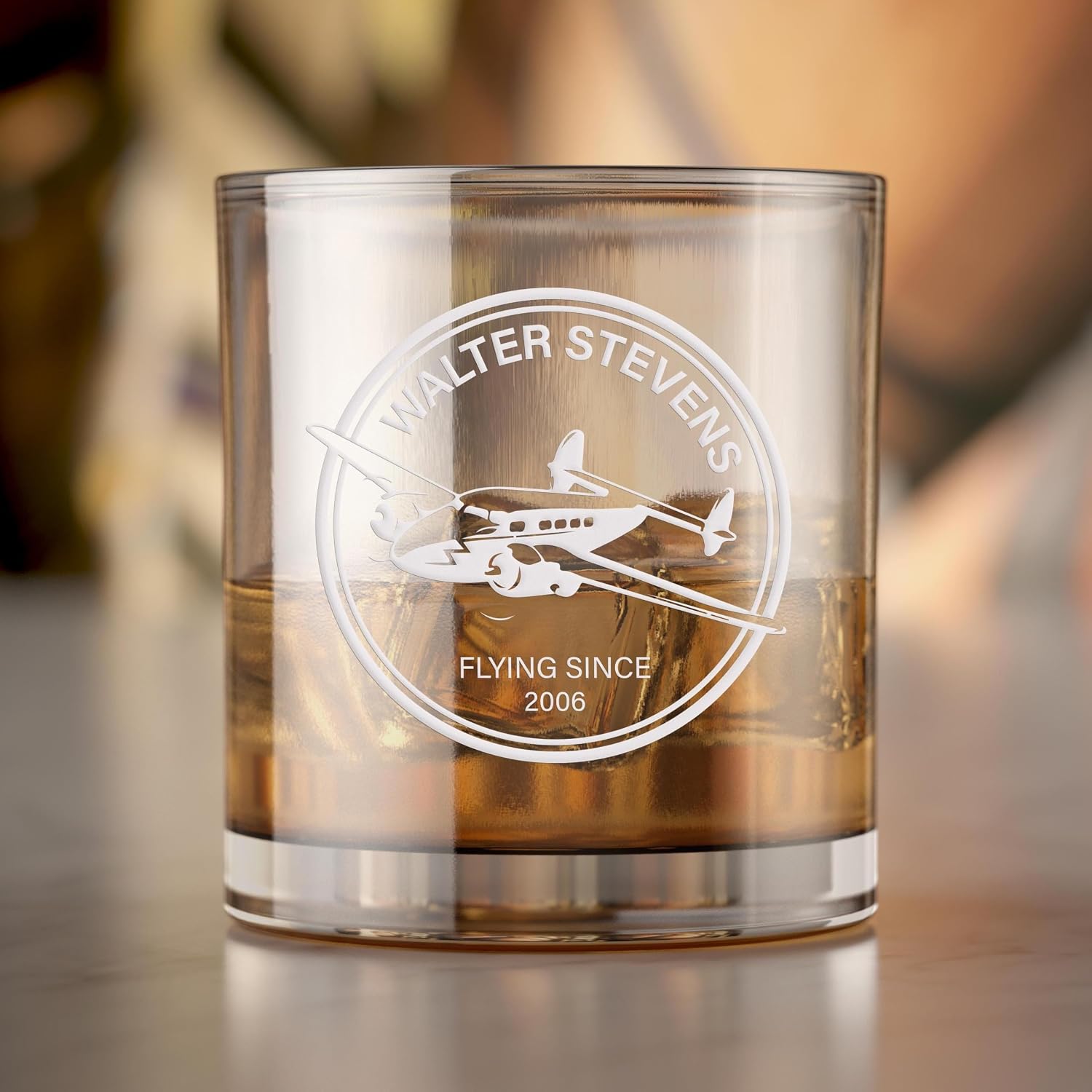 Personalized Aviator Plane Round Rocks Glass, Pilot Graduation or Retirement Gift - 1 Pack - Image 4