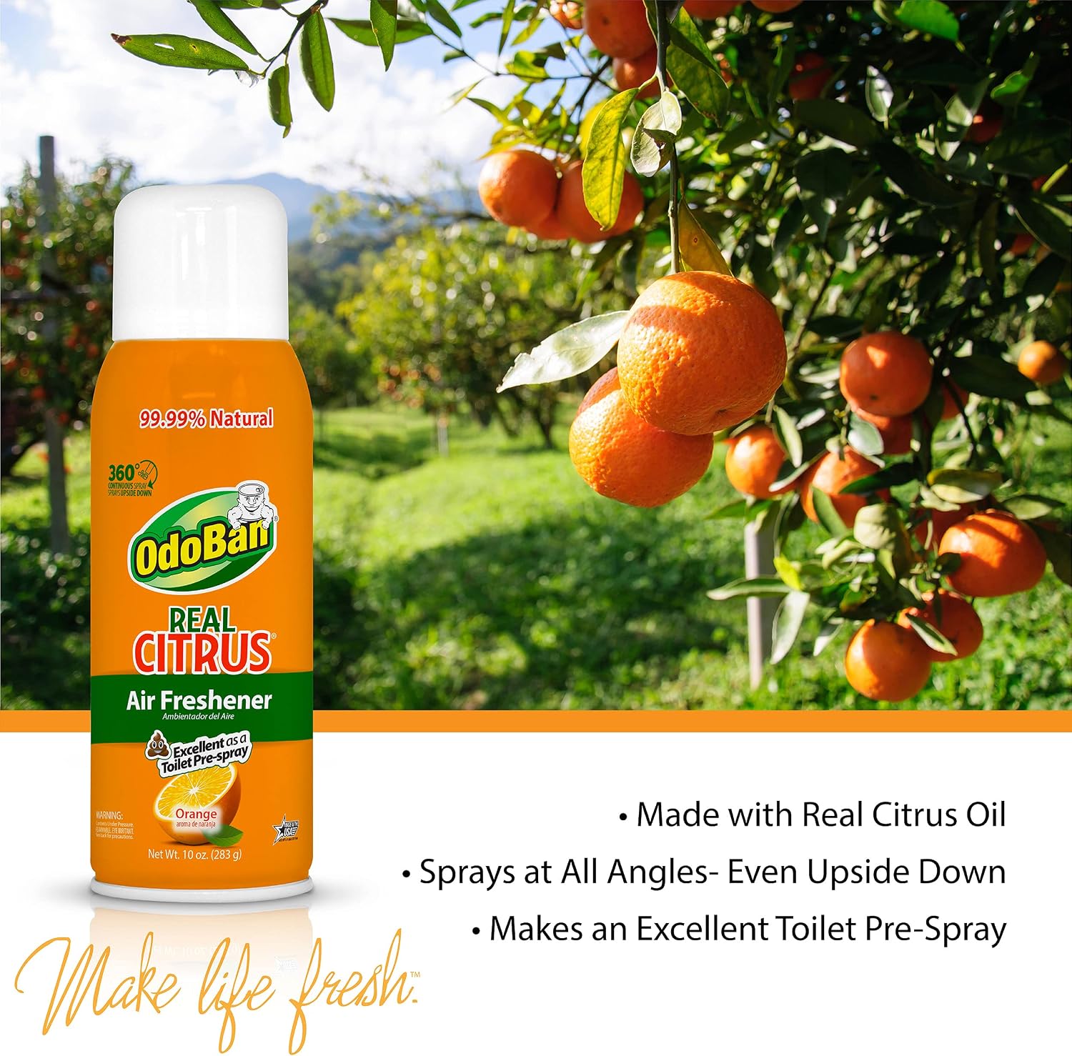 OdoBan Aroma Eliminator, 360-Degree Continuous Spray Natural Oil Real Citrus Air Freshener, Toilet Spray, 2-Pack, 10 Ounces Each, Orange Scent - Image 4