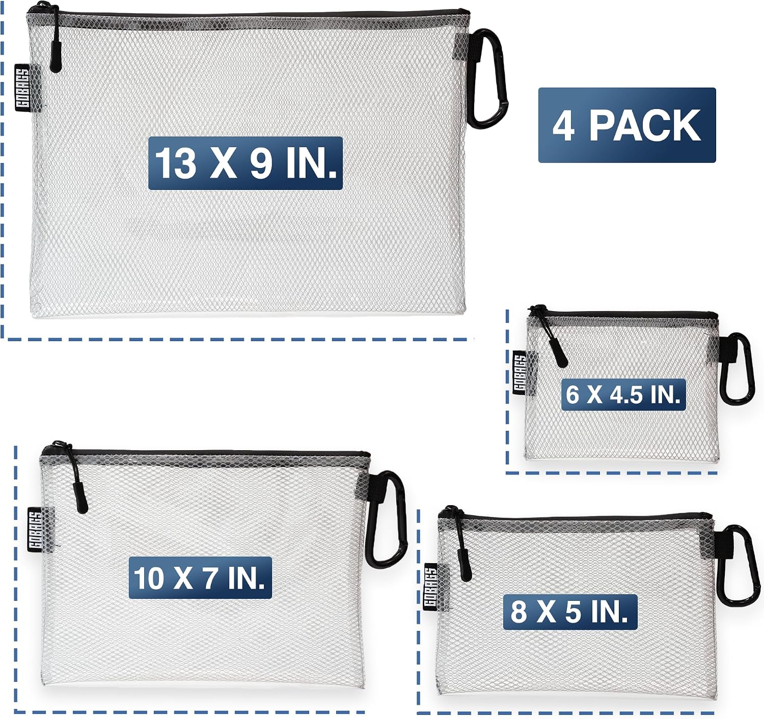 GOBAGS Air Production Multi-Size Clear Zipper Pouch (4‑Pack) – Cable Organizer & Travel Gear Bag for Electronics, Camera Accessories, Tool Pouch & Small Tech Storage - Image 4