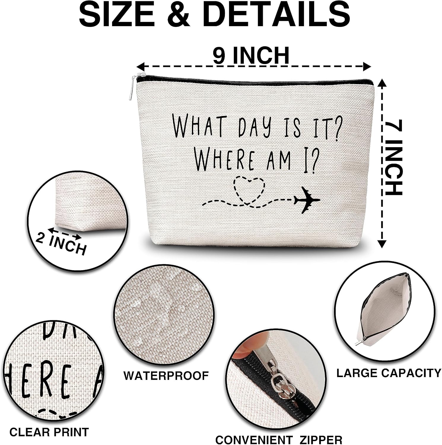 AWSICE Flight Attendant Makeup Bag What Day Is It Where Am I Cosmetic Travel Toiletry Bags Friendship Gift For Stewardess Flight Crew Women Sister Friend-A13 - Image 2