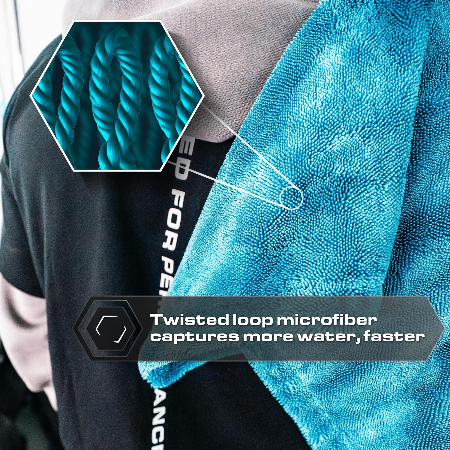 Blackline Car Drying Towel - 2ftx3ft XL-Popular Pick Among Detailing Pros -Aqua 1300 GSM Microfiber Accessory - Absorbs Over 8lbs of Water - Leaves No Streaks, Spots or Scratches - Dries an Entire Car - Image 4