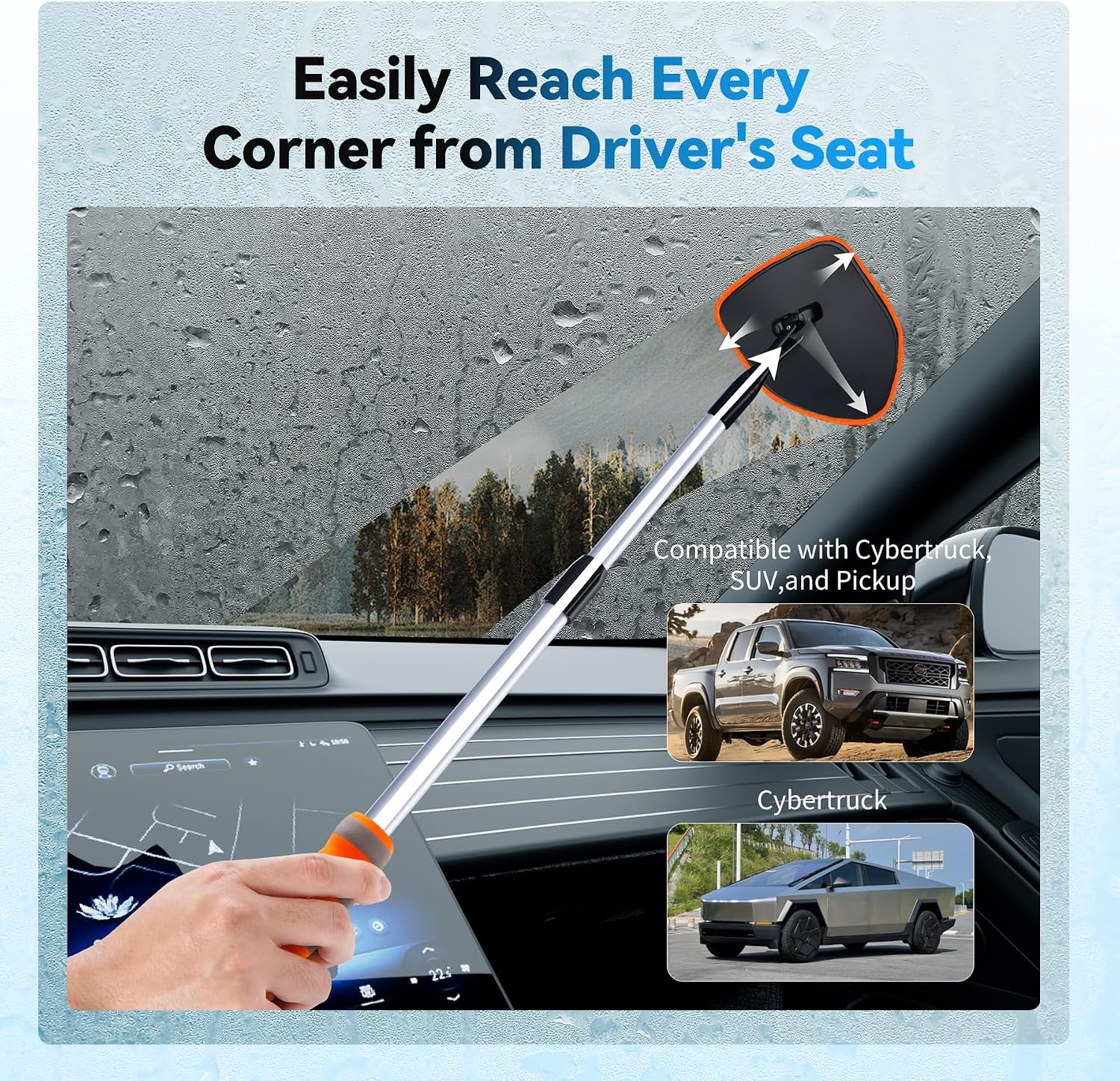 XINDELL Windshield Cleaner Tool, Car Window Cleaning Kit with 4 Reusable Microfiber Pads, Extendable Handle & 360° Rotating Head, Safety Hammer, Streak-Free Auto Glass Wiper for Car Truck SUV RV - Image 6
