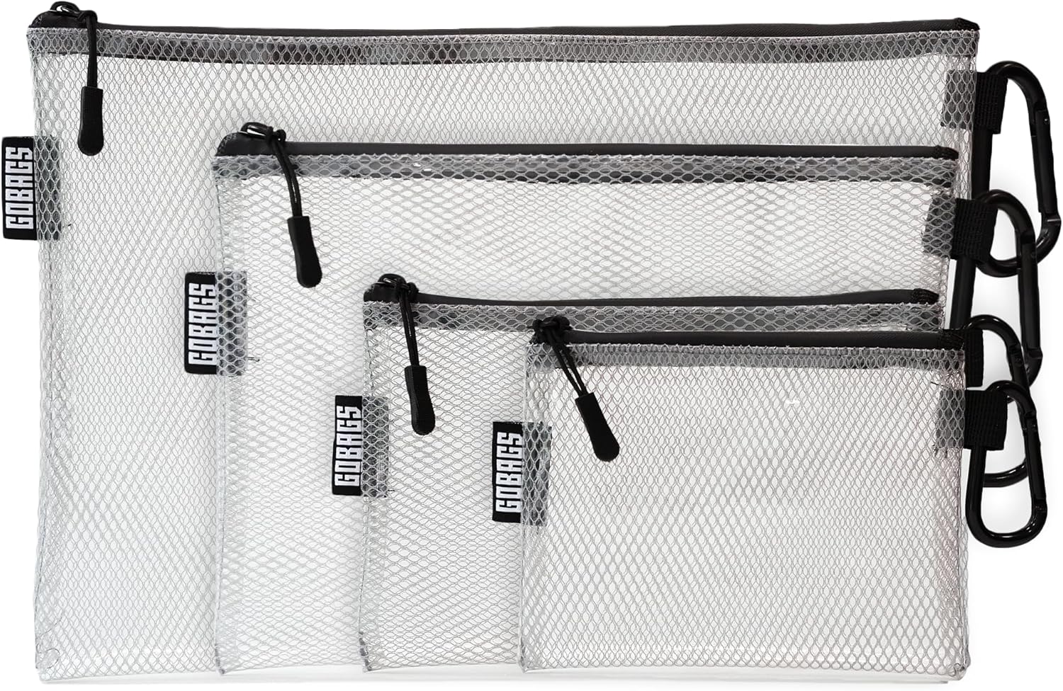 GOBAGS Air Production Multi-Size Clear Zipper Pouch (4‑Pack) – Cable Organizer & Travel Gear Bag for Electronics, Camera Accessories, Tool Pouch & Small Tech Storage