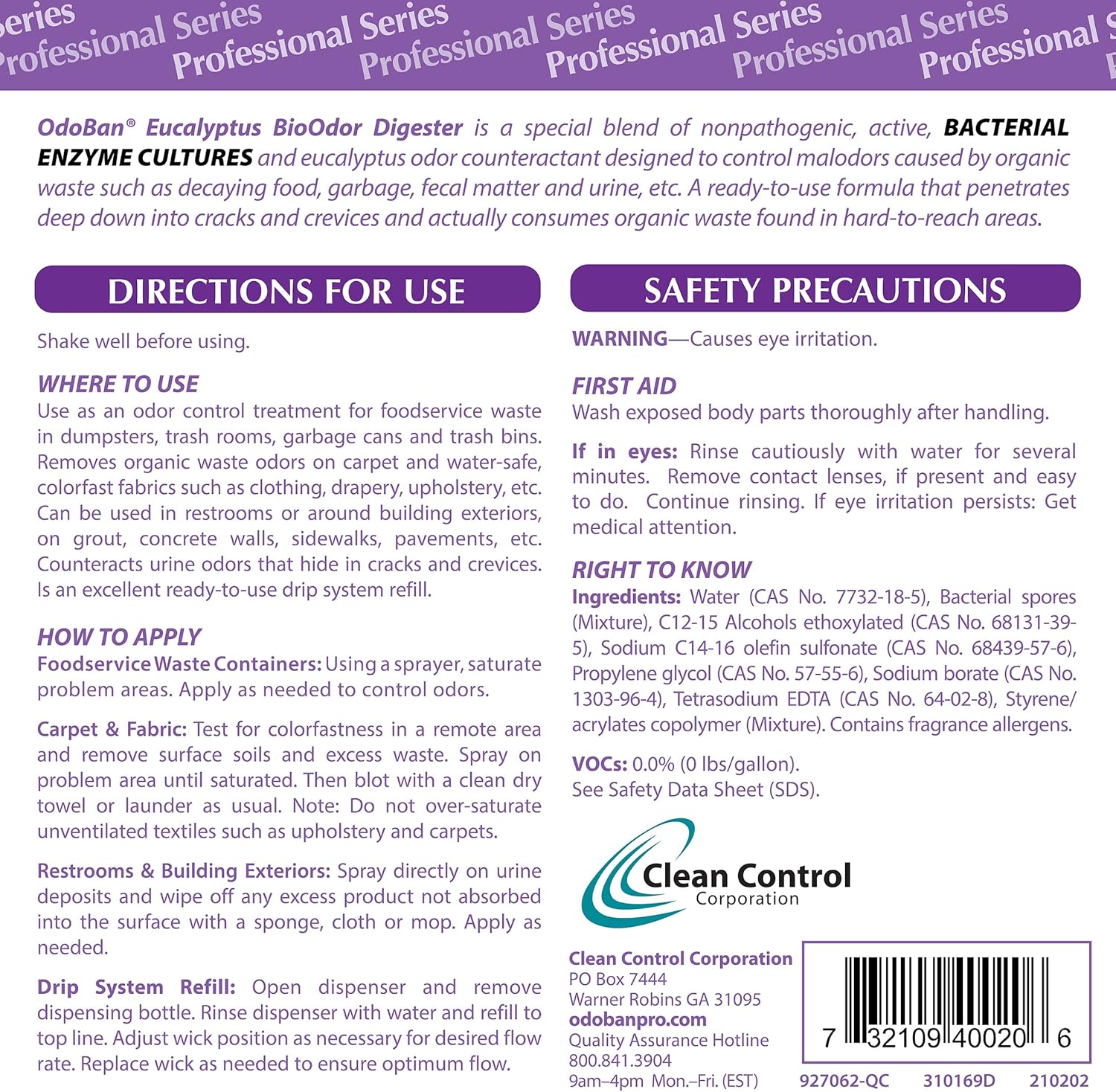 OdoBan Professional Cleaning Ready-to-Use BioOdor Digester Harsh Aroma Counteractant, Made in the USA, 2-Pack, 1 Gallon Each - Image 5