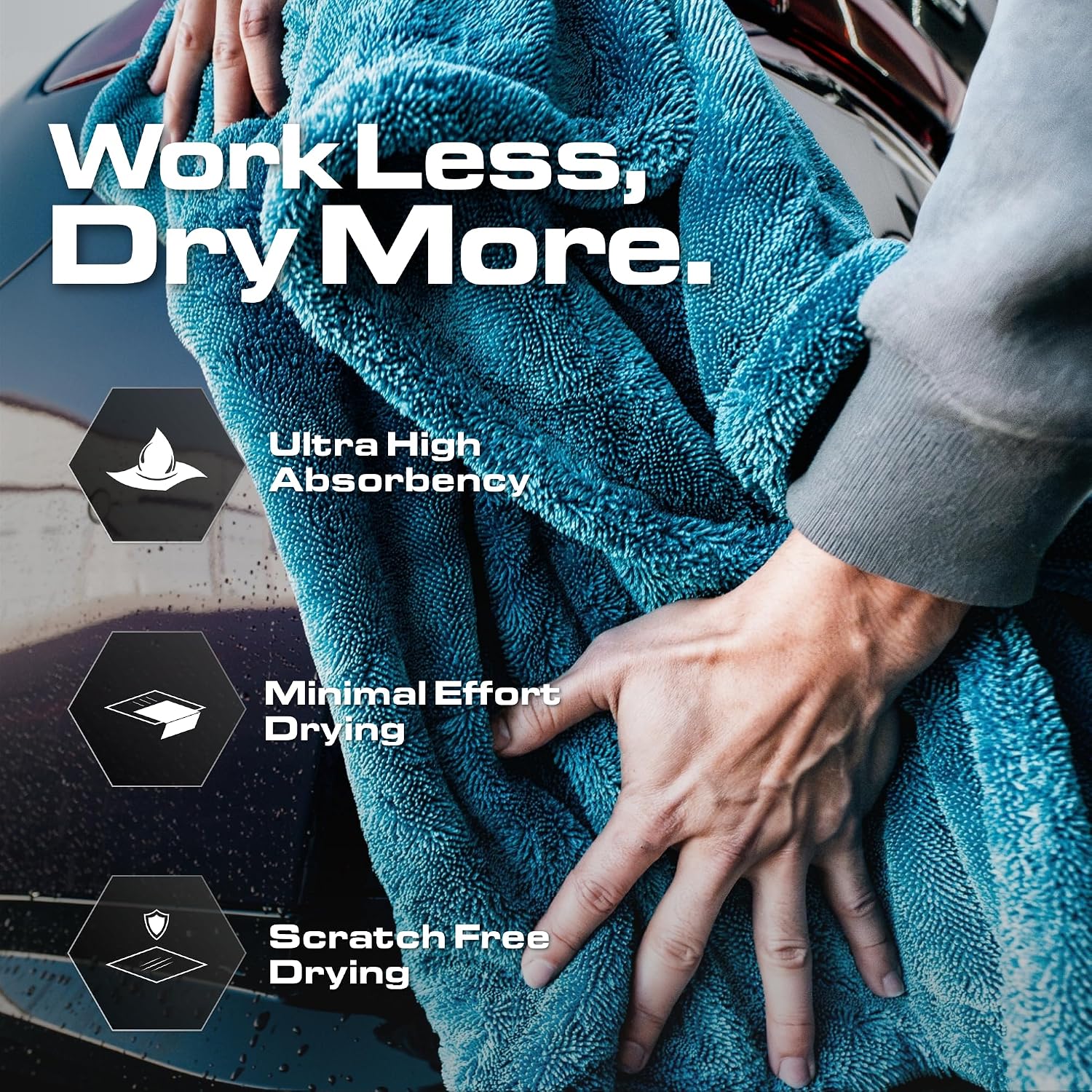 Blackline Car Drying Towel - 2ftx3ft XL-Popular Pick Among Detailing Pros -Aqua 1300 GSM Microfiber Accessory - Absorbs Over 8lbs of Water - Leaves No Streaks, Spots or Scratches - Dries an Entire Car - Image 2